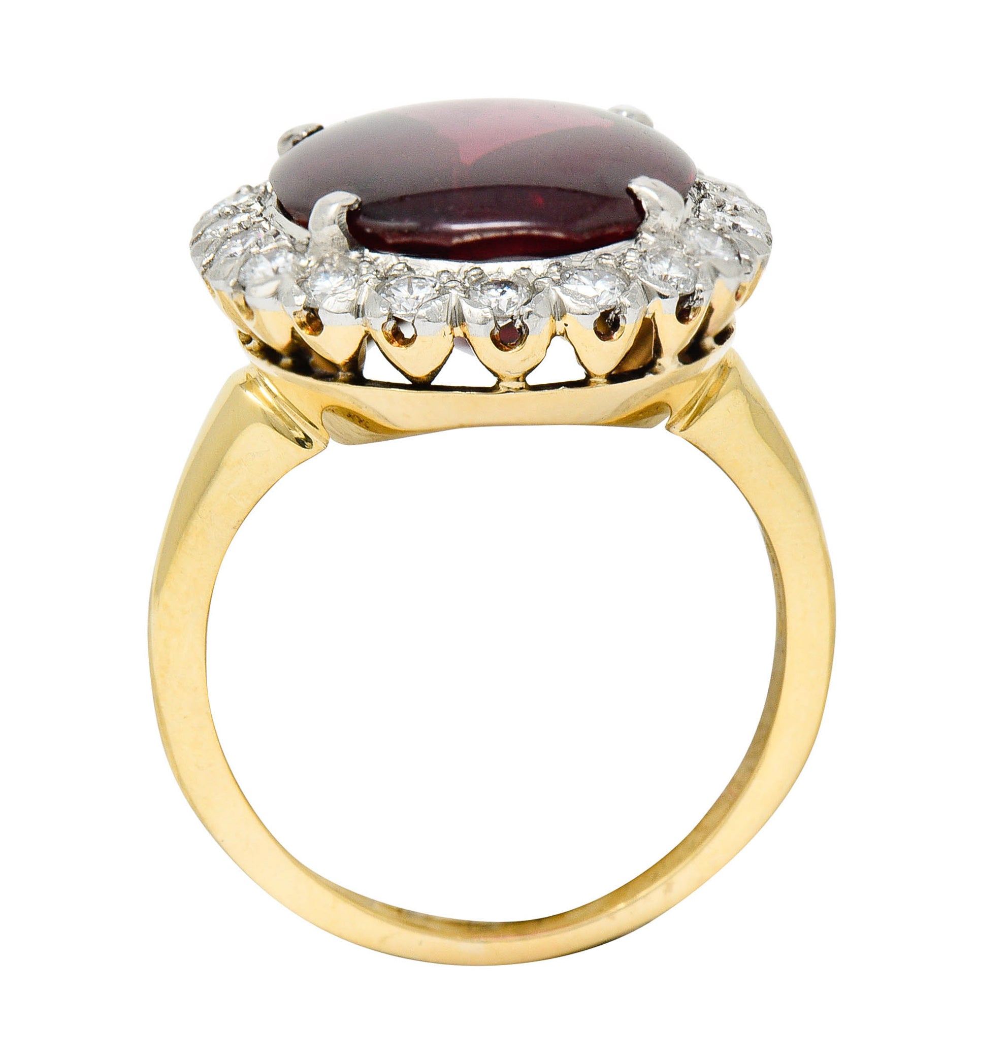 F&F Felger Garnet Cabochon Diamond Platinum-Topped 14 Karat Gold Cluster RingRing - Wilson's Estate Jewelry