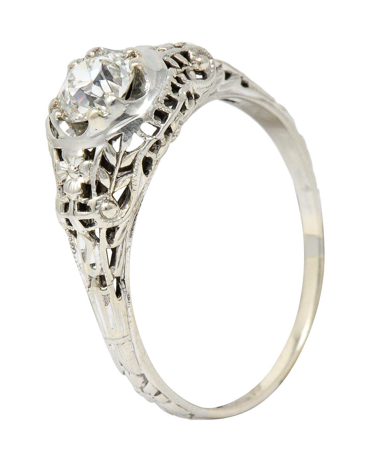 1920's Art Deco 0.65 CTW Diamond 18 Karat Gold Foliate Engagement RingRing - Wilson's Estate Jewelry