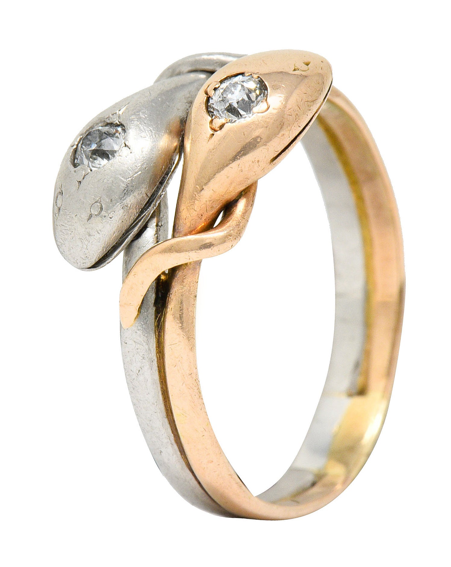 Victorian Diamond Platinum 14 Karat Rose Gold Snake Band RingRing - Wilson's Estate Jewelry