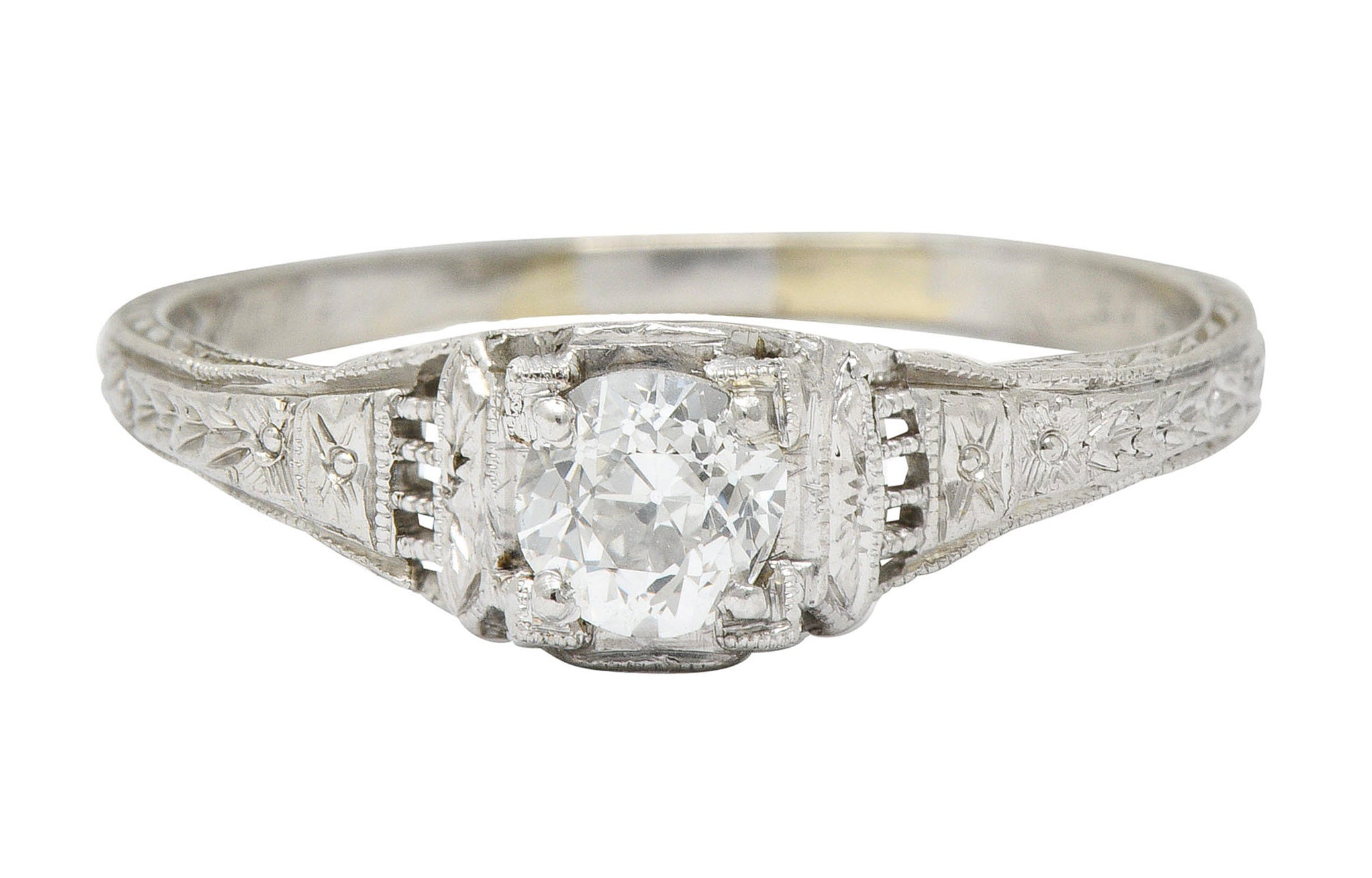 1920's Art Deco 0.38 CTW Old European Diamond Foliate Engagement RingRing - Wilson's Estate Jewelry