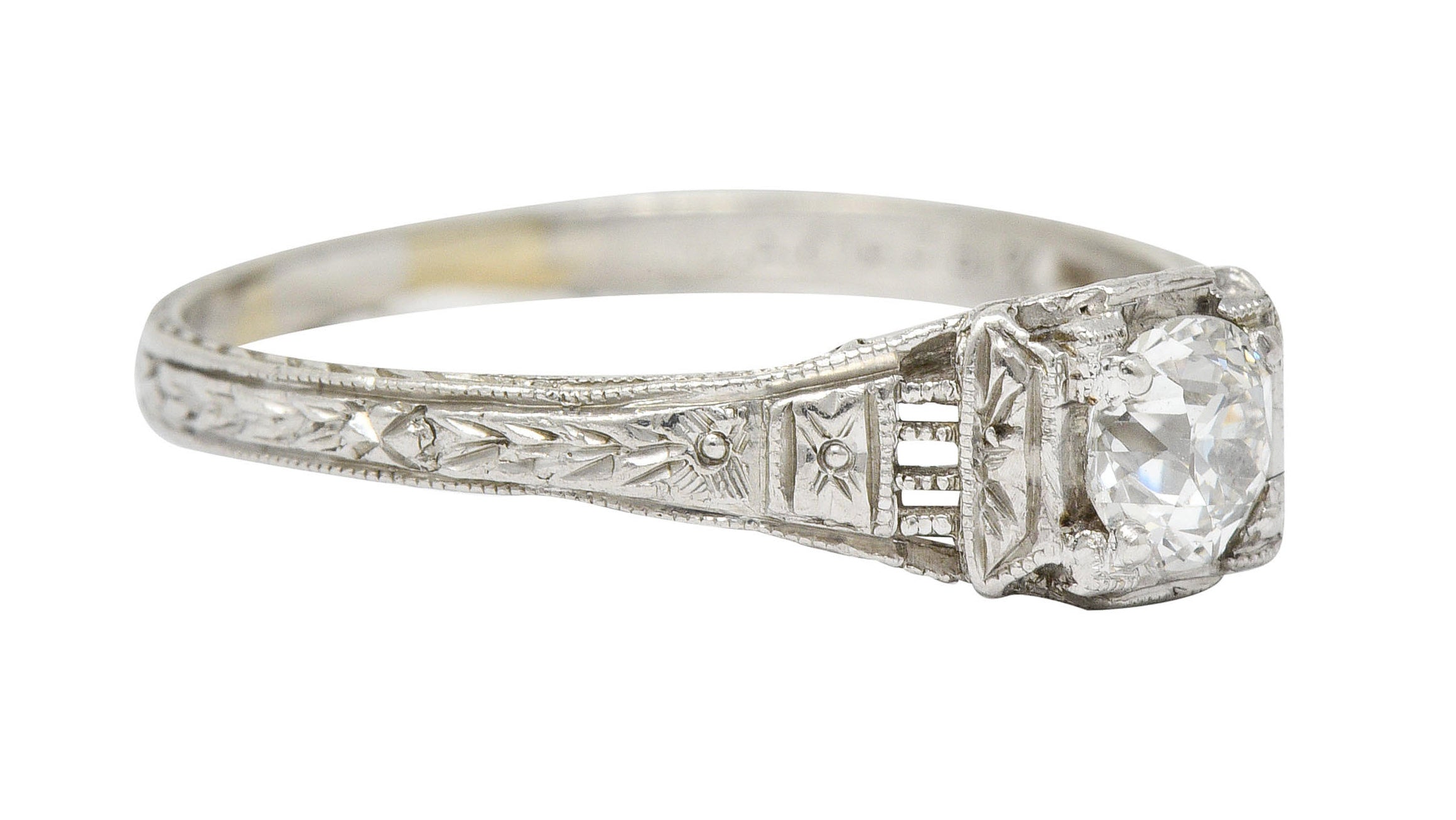 1920's Art Deco 0.38 CTW Old European Diamond Foliate Engagement RingRing - Wilson's Estate Jewelry