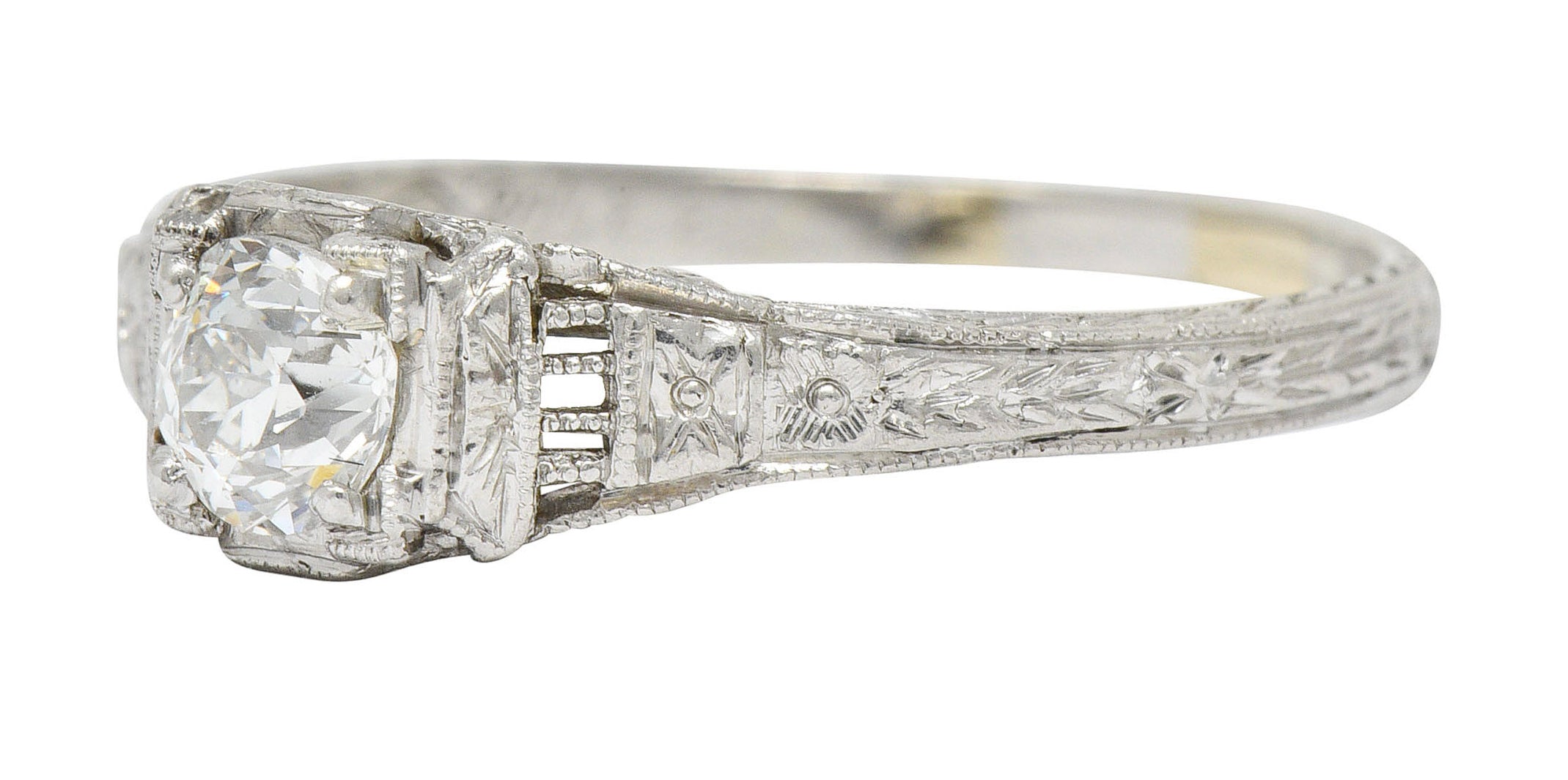 1920's Art Deco 0.38 CTW Old European Diamond Foliate Engagement RingRing - Wilson's Estate Jewelry