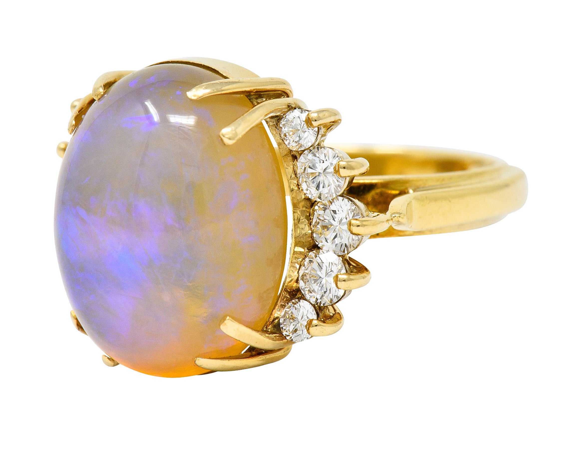 1970's Vintage Jelly Opal Diamond 18 Karat Gold Gemstone RingRing - Wilson's Estate Jewelry