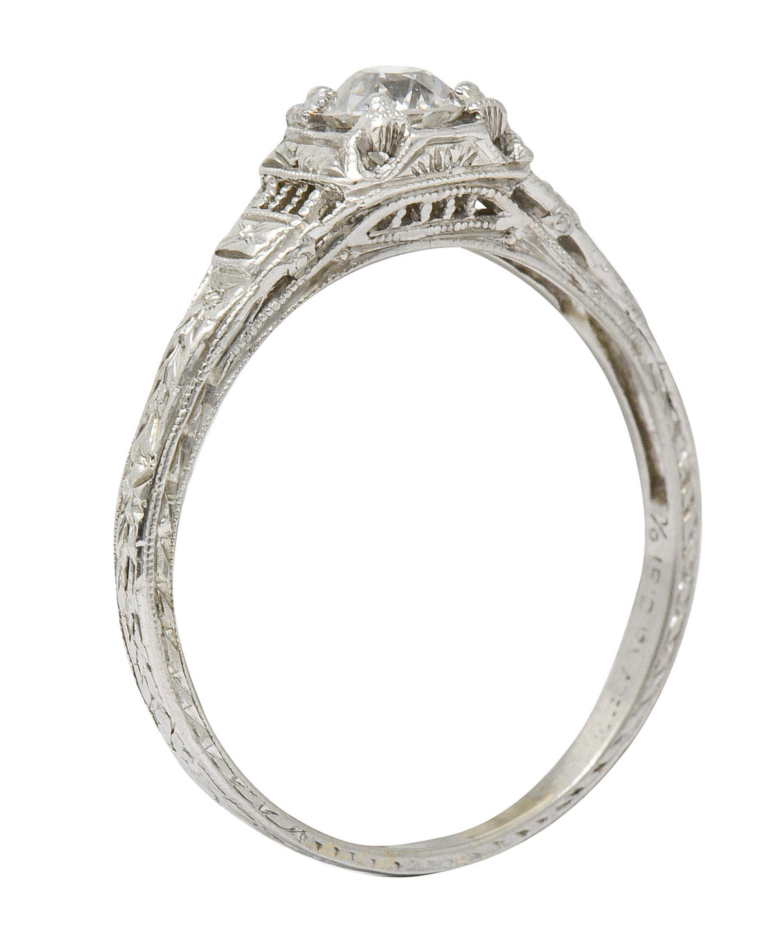 1920's Art Deco 0.38 CTW Old European Diamond Foliate Engagement RingRing - Wilson's Estate Jewelry