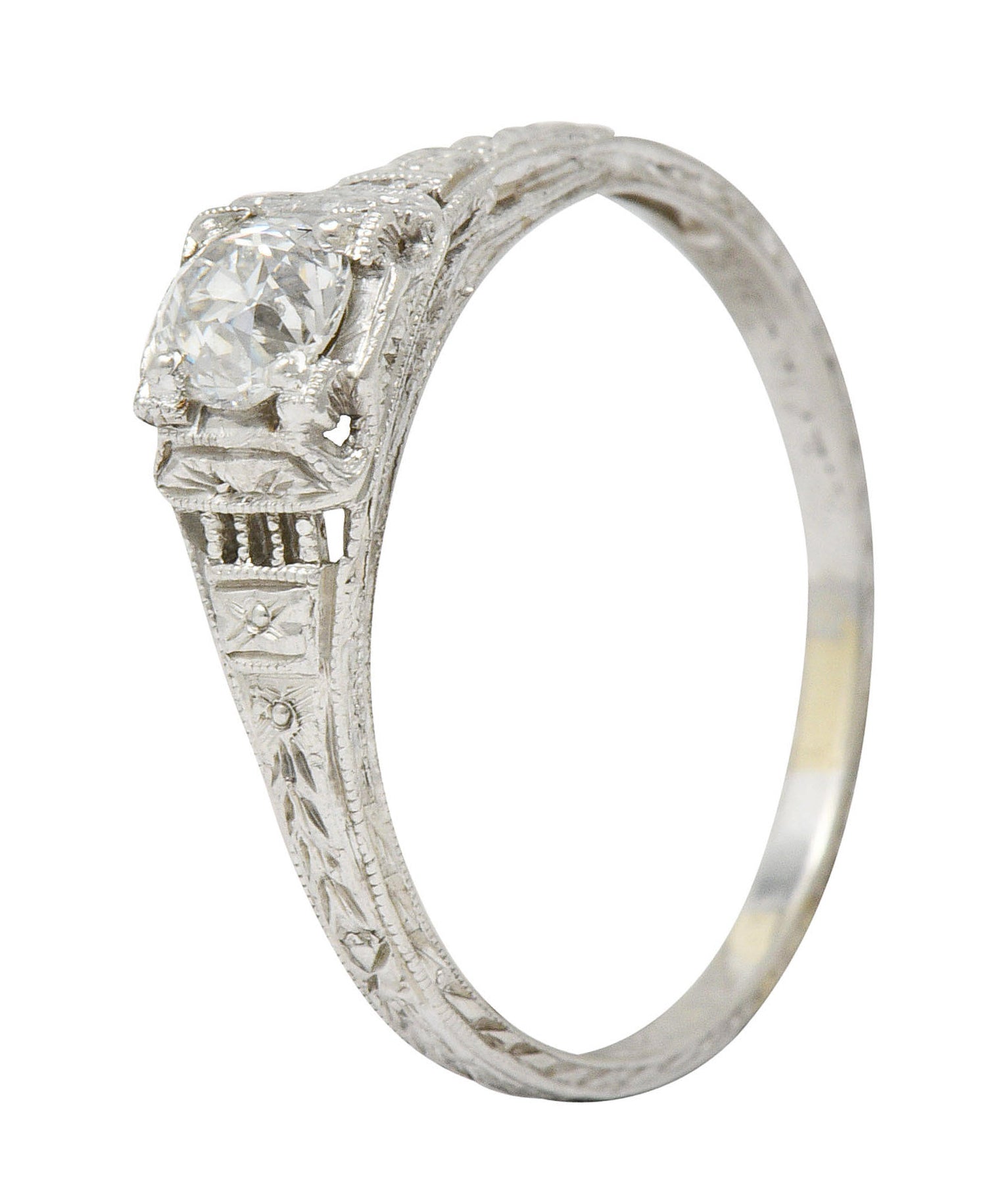 1920's Art Deco 0.38 CTW Old European Diamond Foliate Engagement RingRing - Wilson's Estate Jewelry