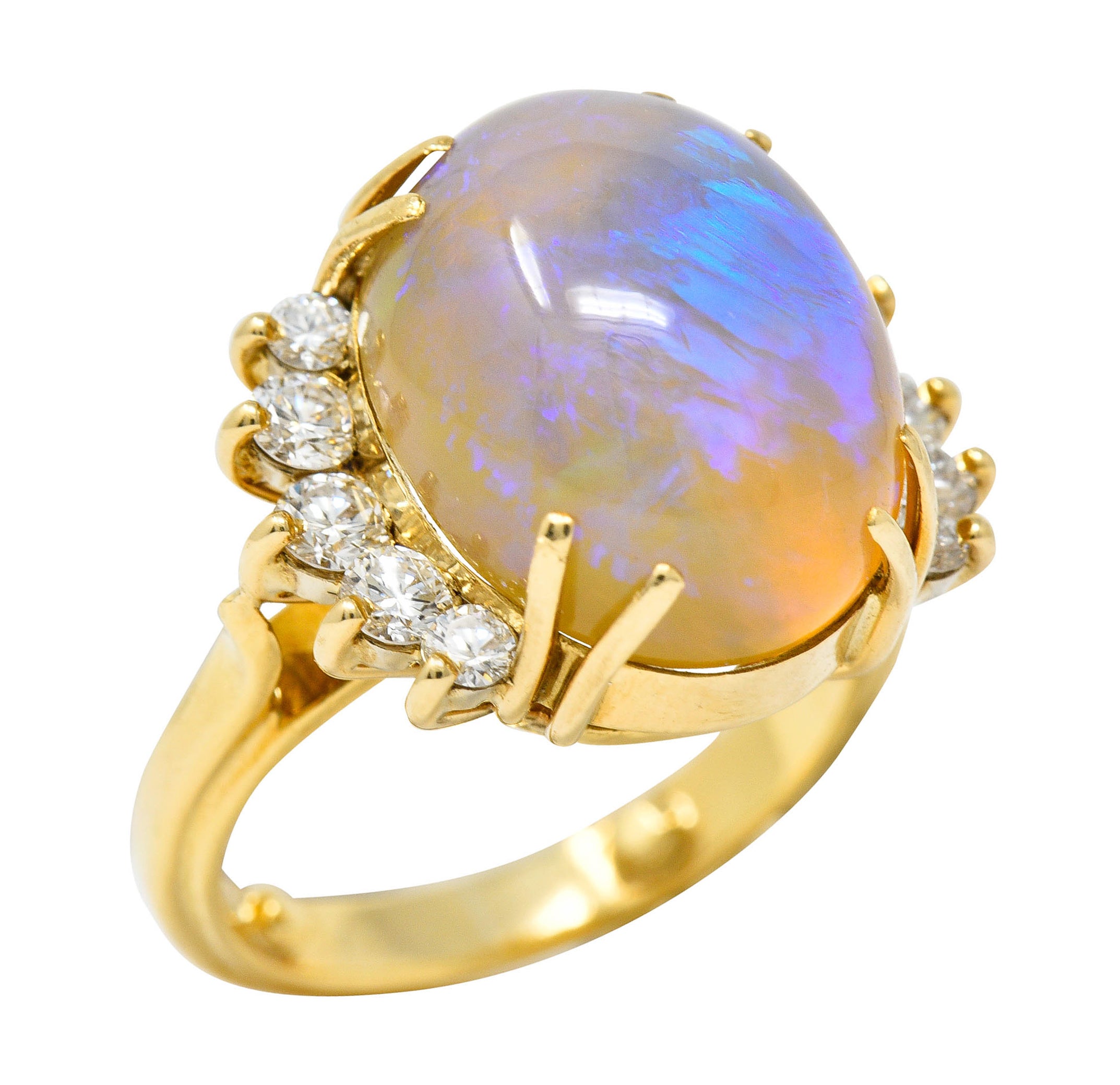 1970's Vintage Jelly Opal Diamond 18 Karat Gold Gemstone RingRing - Wilson's Estate Jewelry