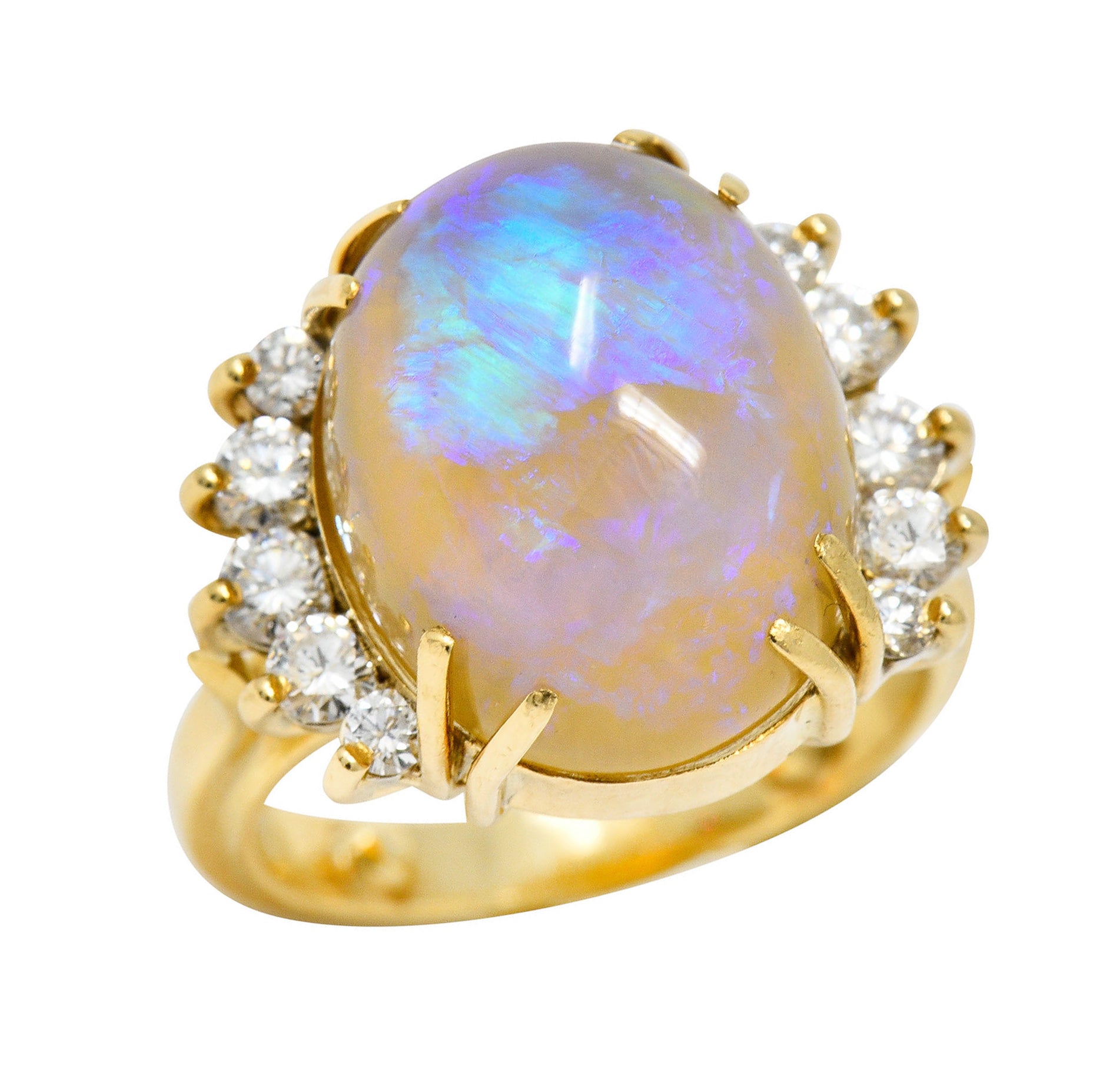 1970's Vintage Jelly Opal Diamond 18 Karat Gold Gemstone RingRing - Wilson's Estate Jewelry