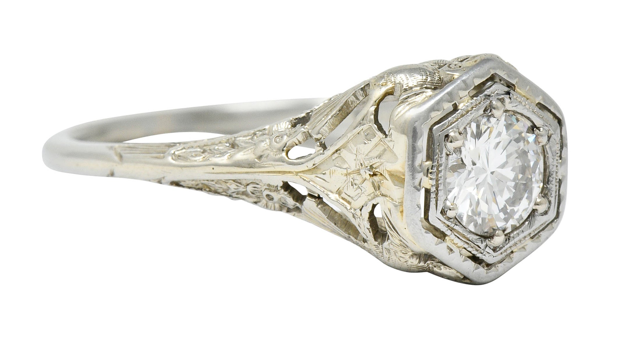 Early Art Deco 0.41 CTW Diamond 18 Karat Gold Lovebird Engagement RingRing - Wilson's Estate Jewelry