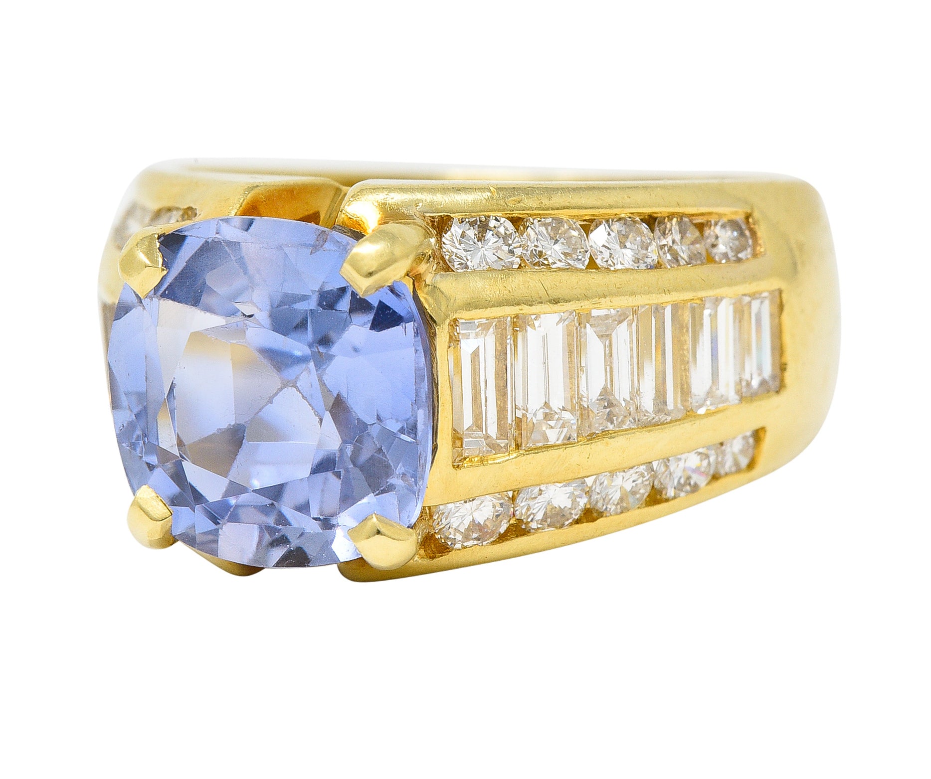 1980's 5.55 CTW No Heat Ceylon Sapphire Diamond 18 Karat Gold Vintage Ring GIA