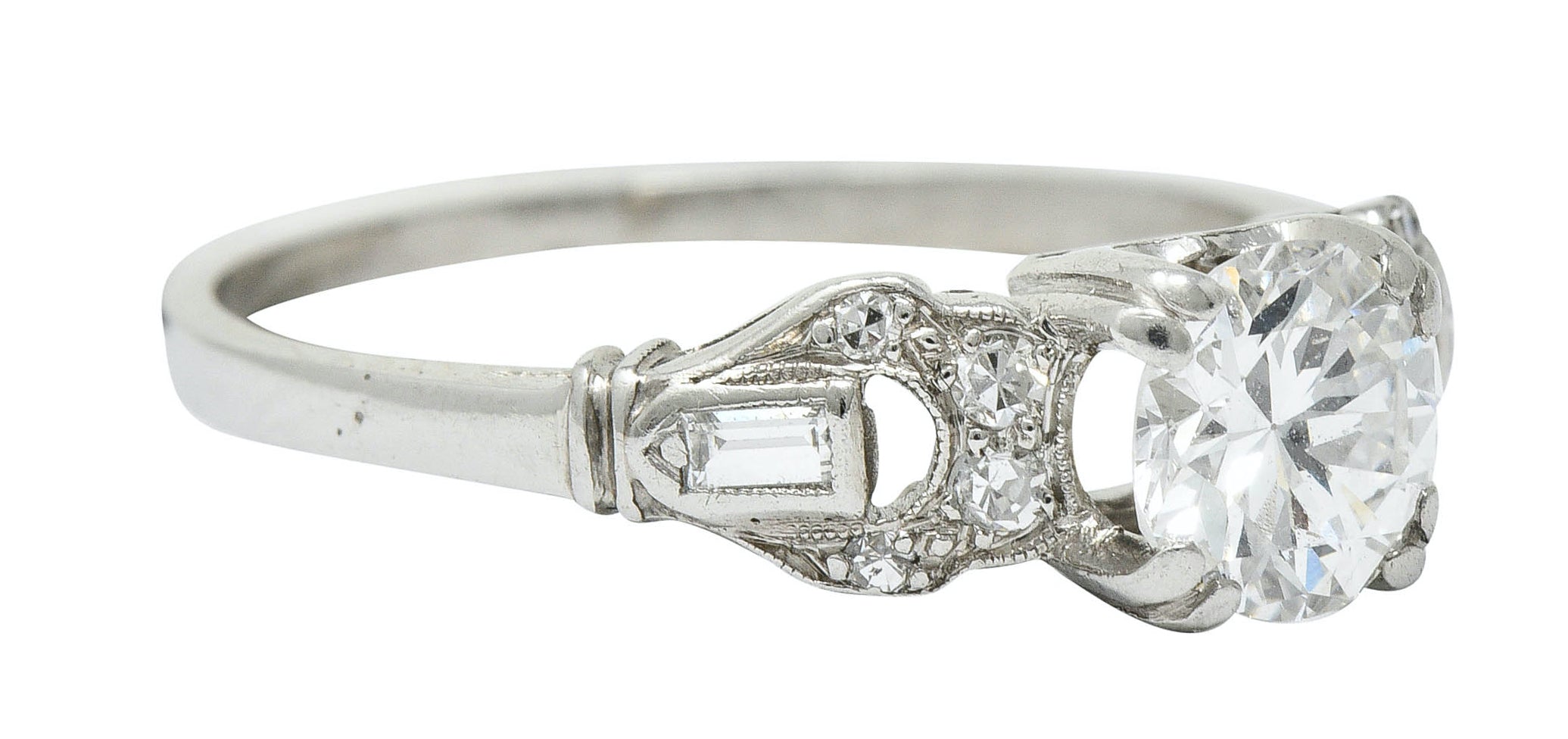 1950's Mid-Century 0.89 CTW Diamond Platinum Buckle Engagement RingRing - Wilson's Estate Jewelry