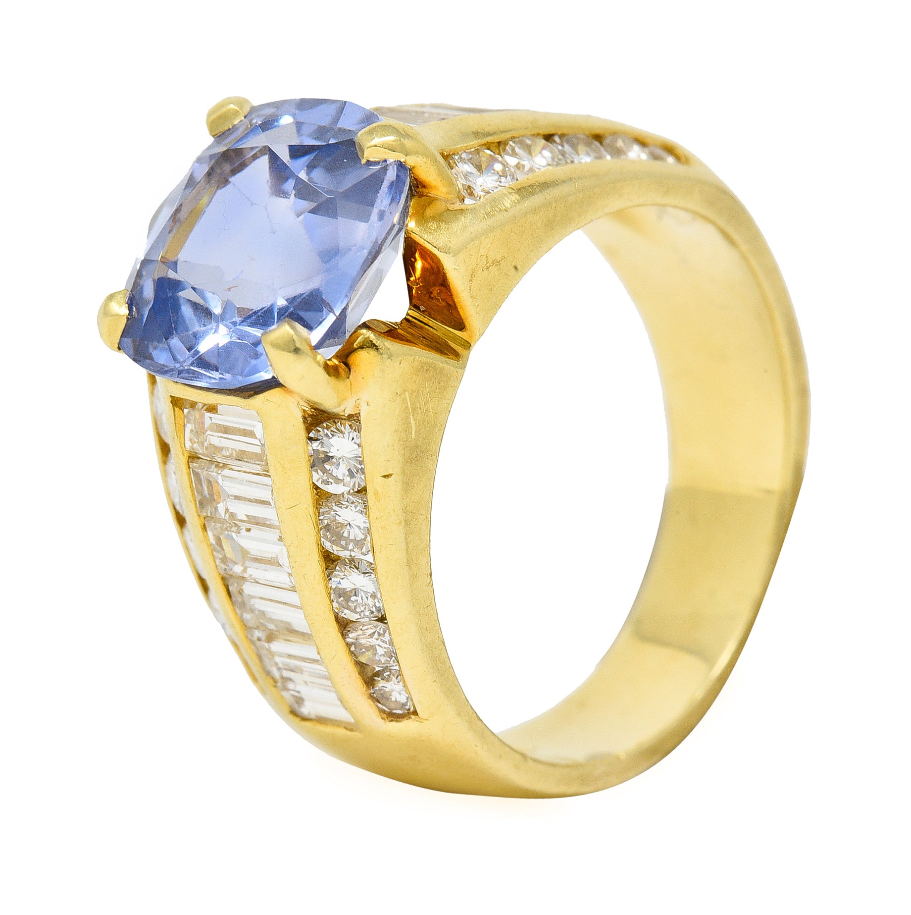 1980's 5.55 CTW No Heat Ceylon Sapphire Diamond 18 Karat Gold Vintage Ring GIA