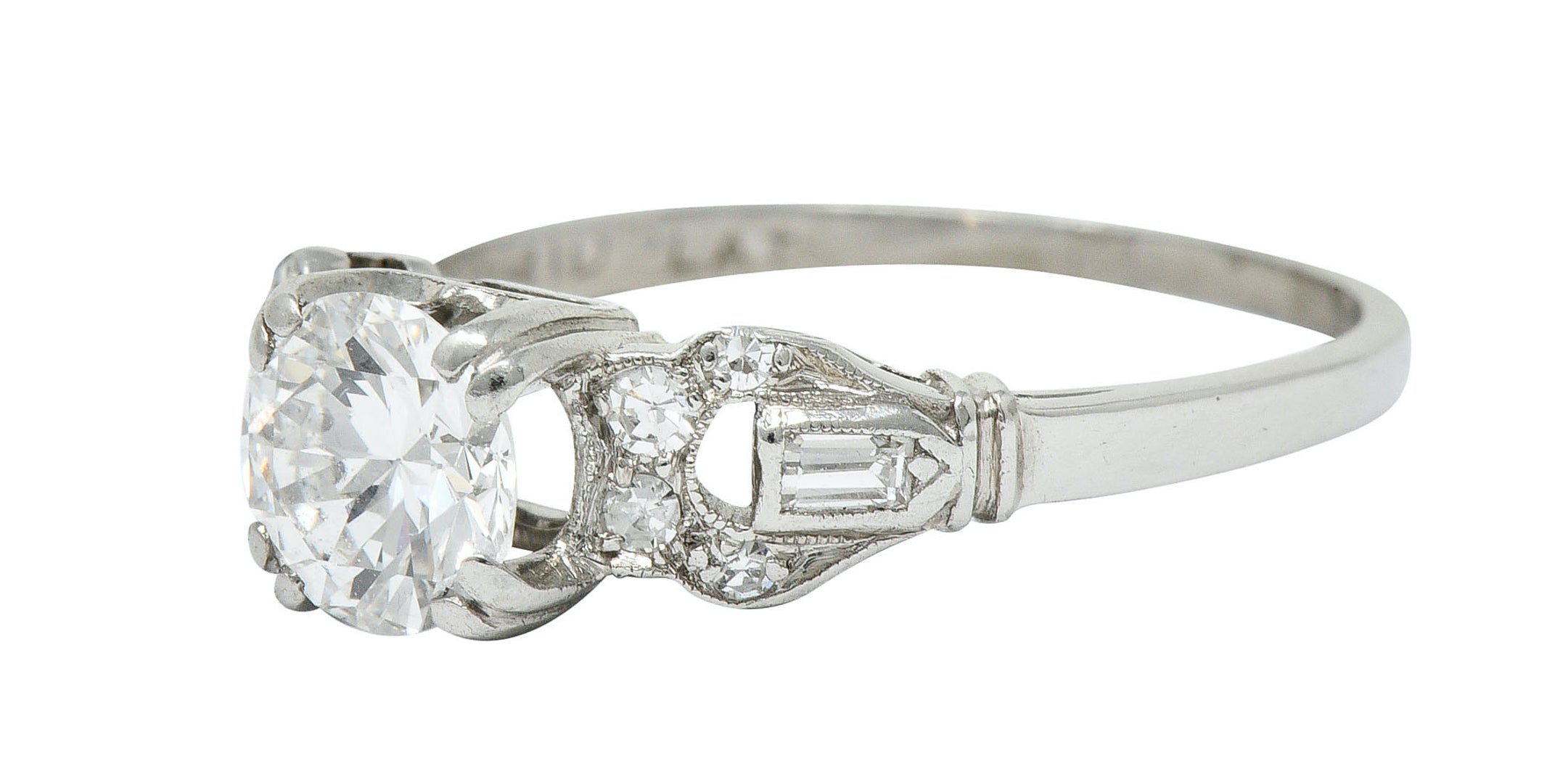 1950's Mid-Century 0.89 CTW Diamond Platinum Buckle Engagement RingRing - Wilson's Estate Jewelry