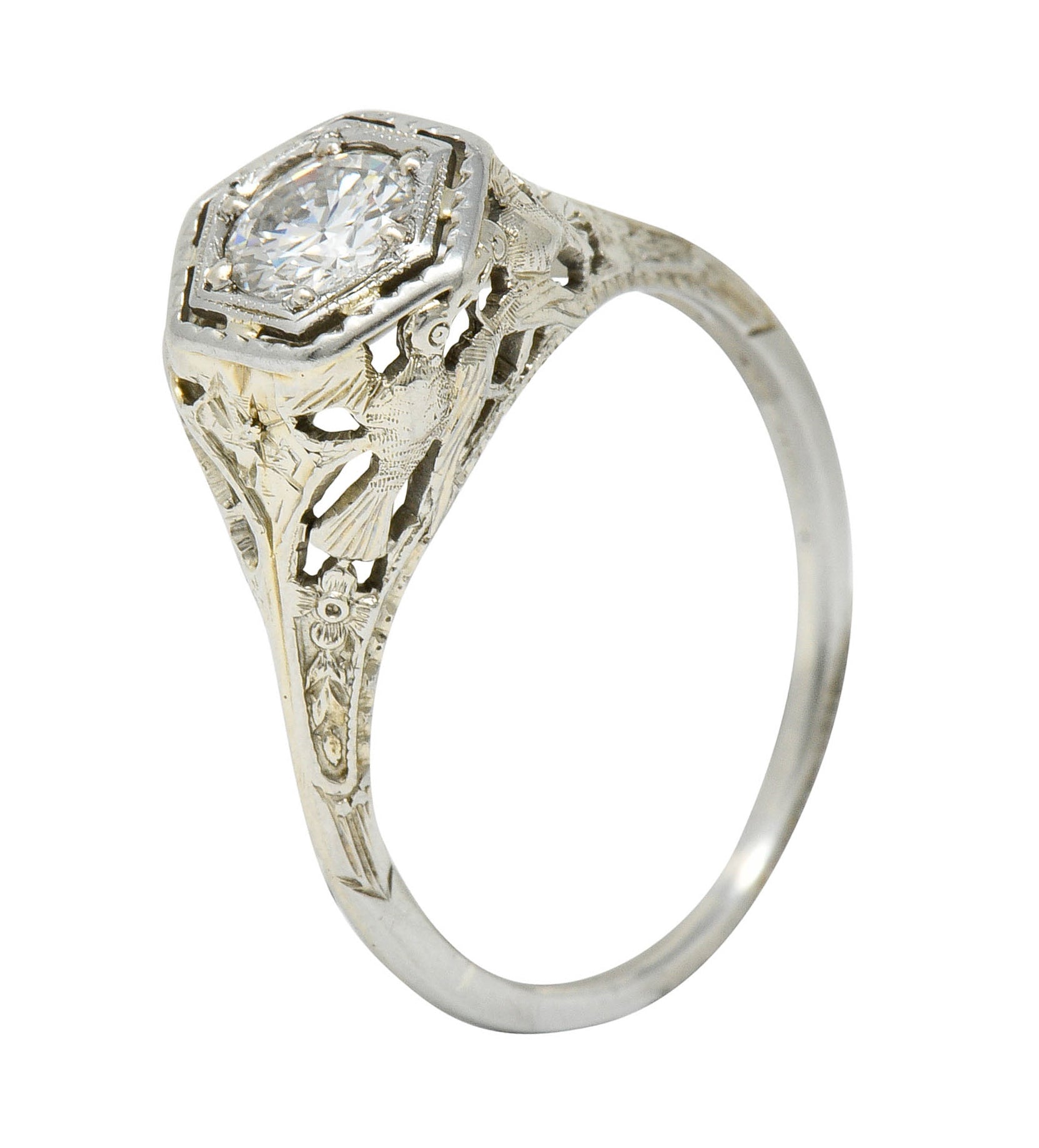 Early Art Deco 0.41 CTW Diamond 18 Karat Gold Lovebird Engagement RingRing - Wilson's Estate Jewelry