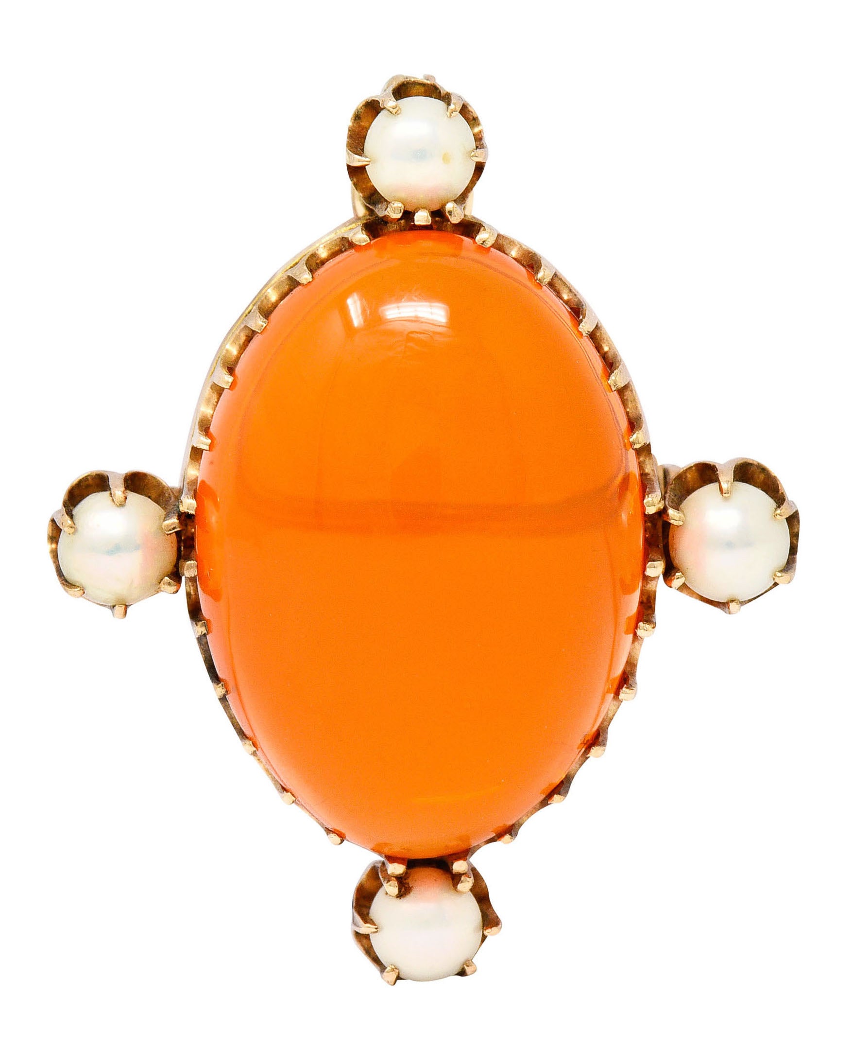 Victorian Mexican Fire Opal Pearl 14 Karat Gold Cabochon Pendant BroochNecklace - Wilson's Estate Jewelry