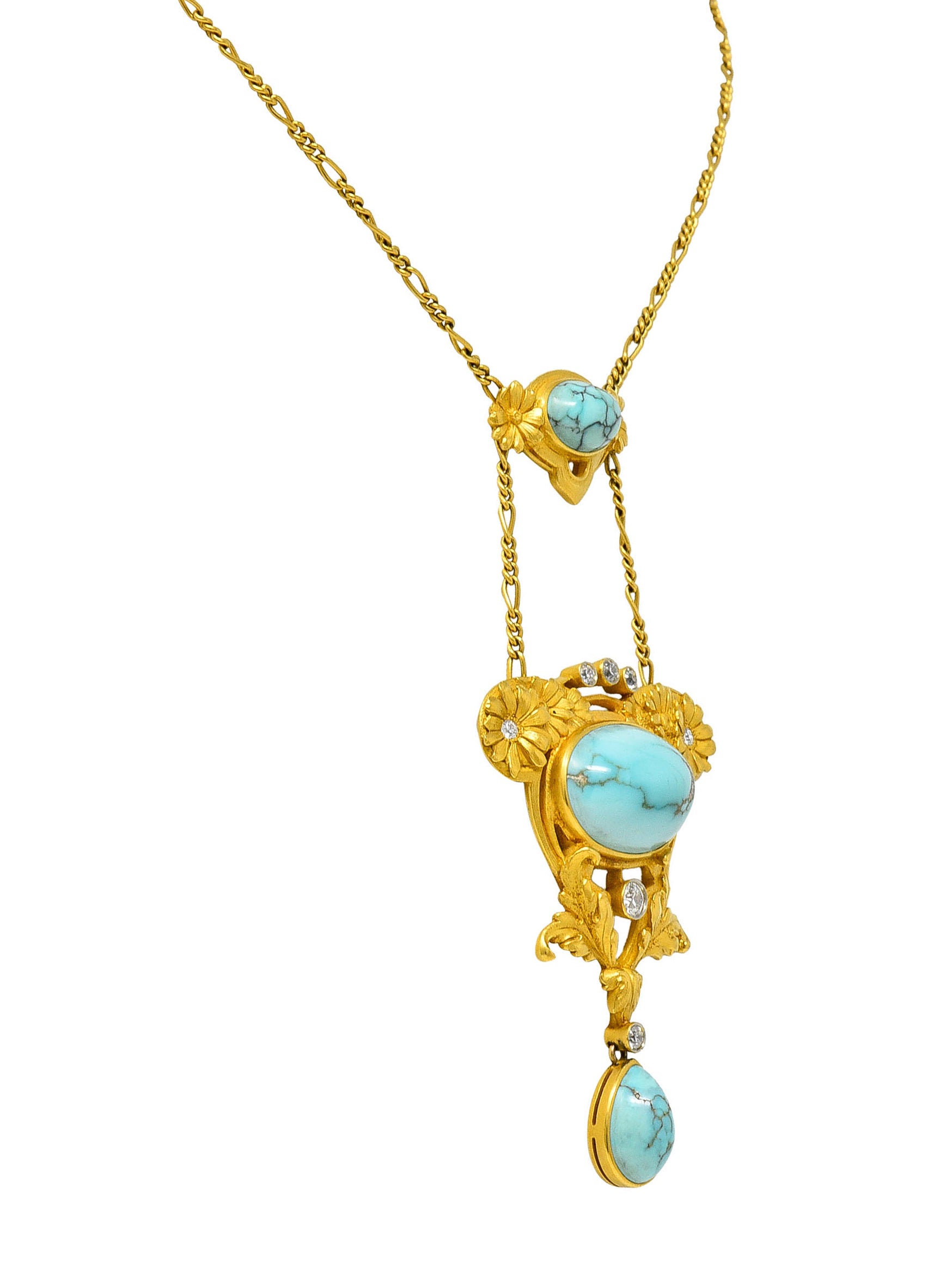 Art Nouveau Brassler Co. Turquoise Diamond 14 Karat Gold Swag NecklaceNecklace - Wilson's Estate Jewelry