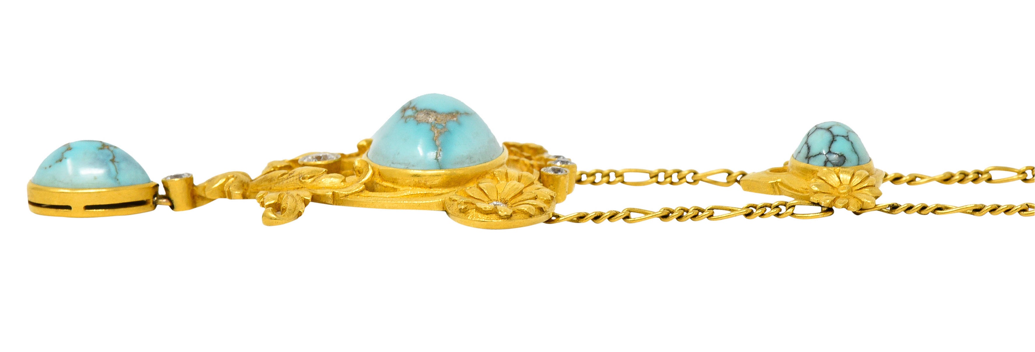 Art Nouveau Brassler Co. Turquoise Diamond 14 Karat Gold Swag NecklaceNecklace - Wilson's Estate Jewelry