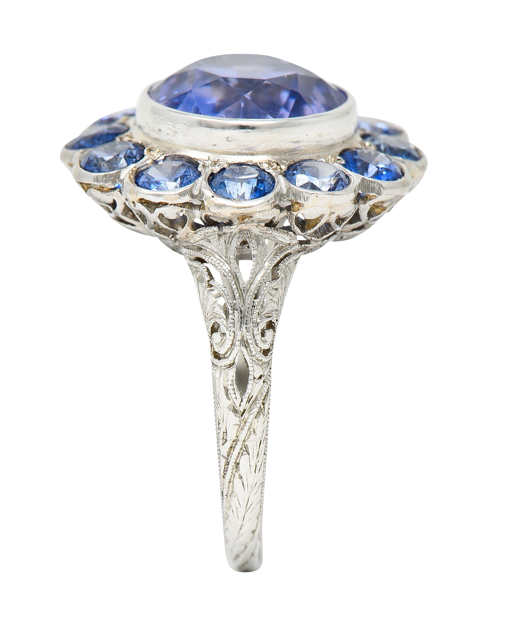 Edwardian 7.78 CTW No Heat Sapphire Platinum Cluster Ring GIARing - Wilson's Estate Jewelry