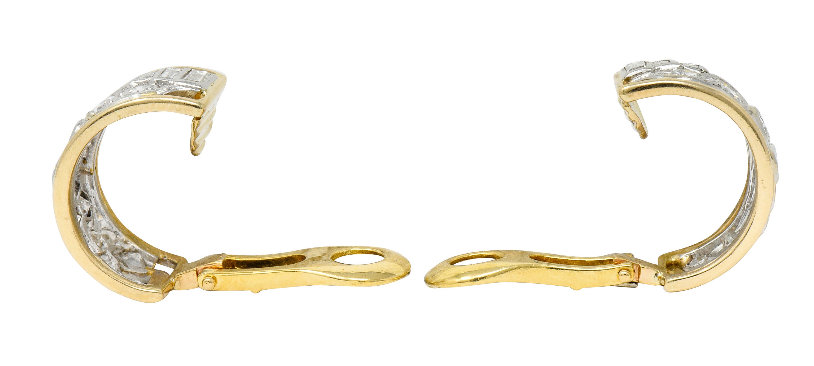 Wander France 2.00 CTW Diamond Platinum 18 Karat Gold J Hoop EarringsEarrings - Wilson's Estate Jewelry