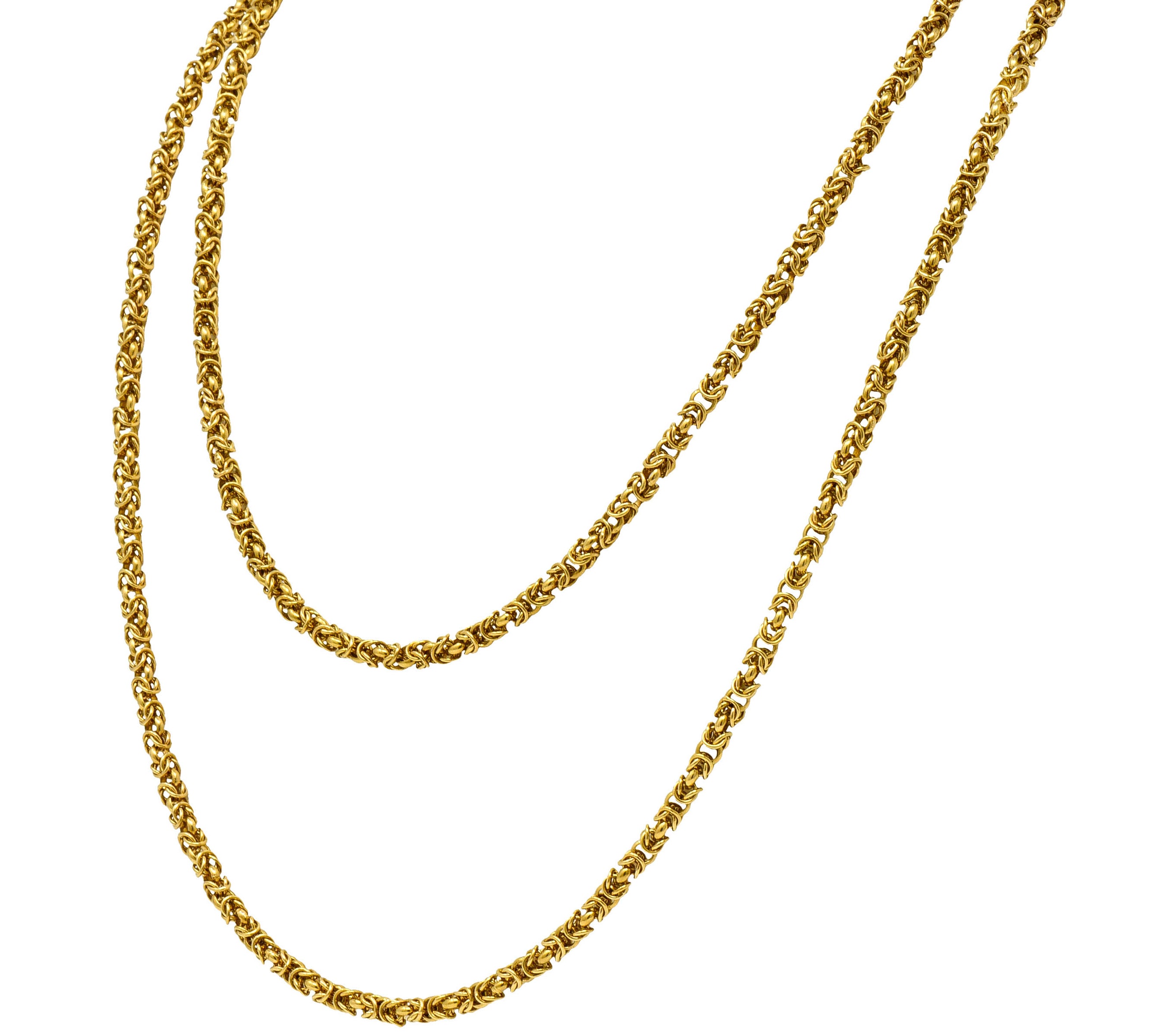 Vintage 18 Karat Gold Byzantine 47 Inch Long Chain NecklaceNecklace - Wilson's Estate Jewelry