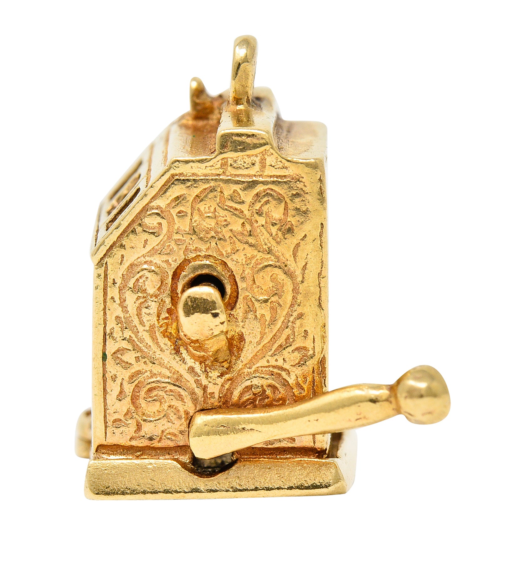 1940's Retro Enamel 14 Karat Yellow Gold Vintage Slot Machine Charm Wilson's Estate Jewelry