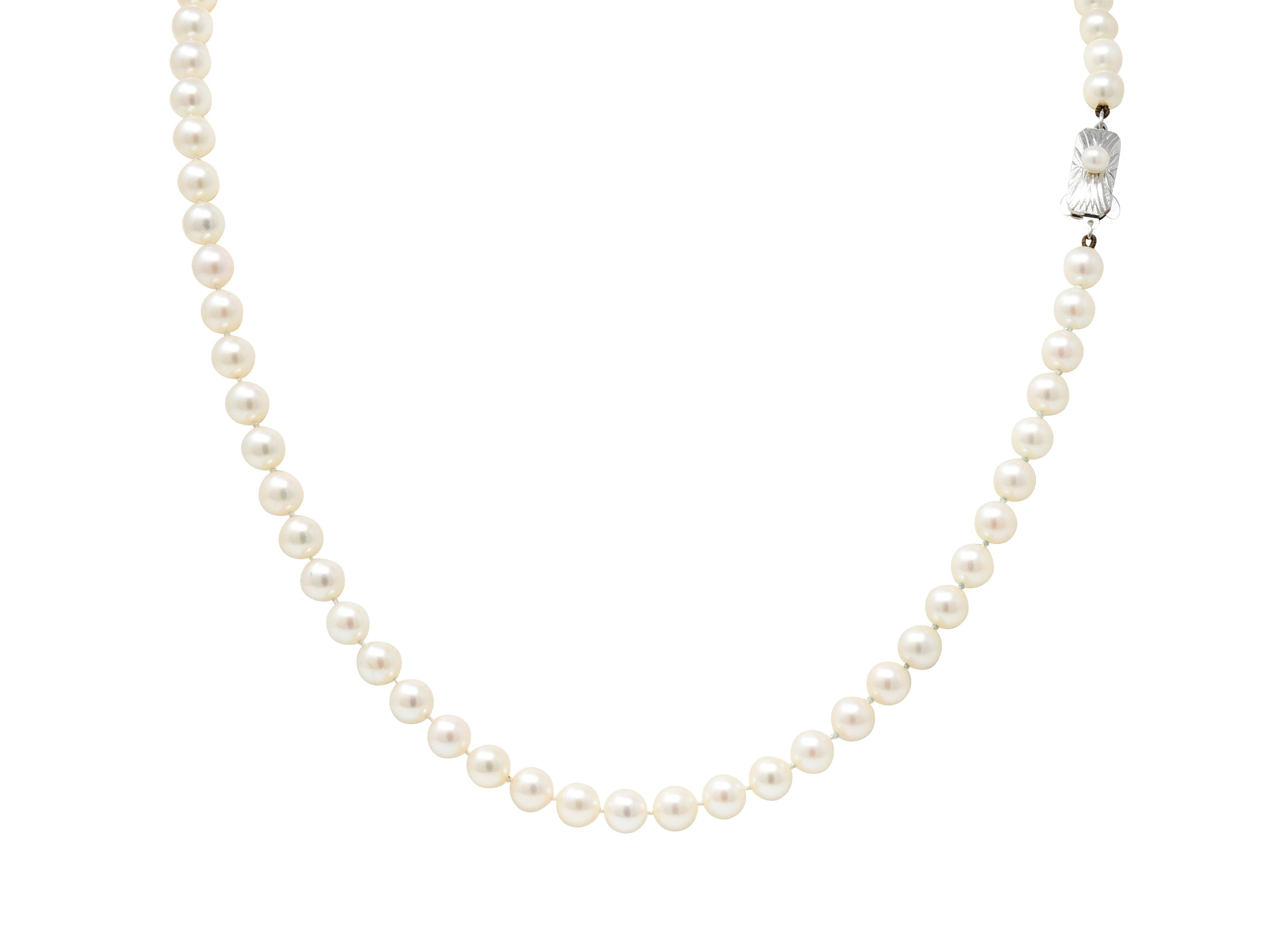 Mikimoto Vintage 1960's Cultured Pearls Silver Matinee Strand NecklaceNecklace - Wilson's Estate Jewelry