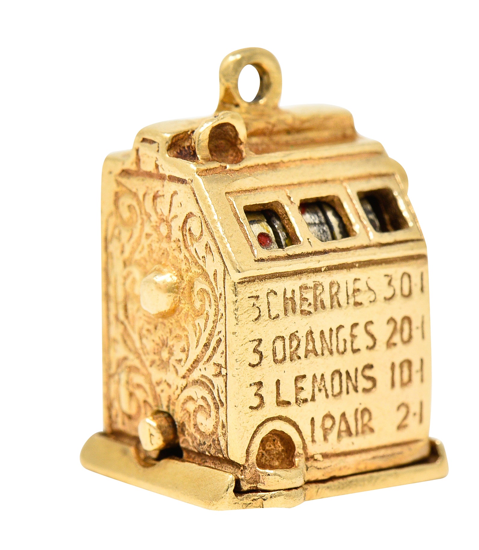 1940's Retro Enamel 14 Karat Yellow Gold Vintage Slot Machine Charm Wilson's Estate Jewelry