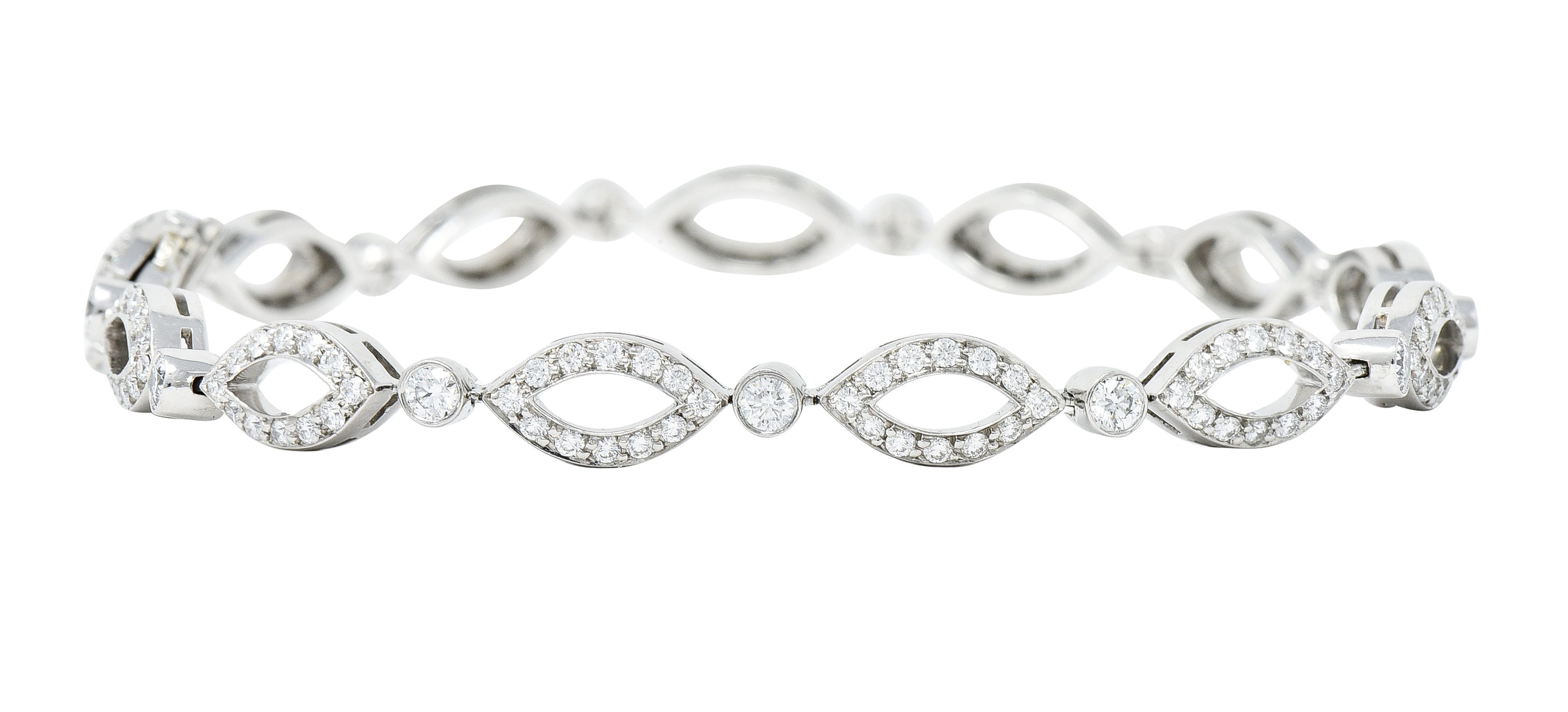 Tiffany & Co. 2.12 CTW Diamond Platinum Navette Jazz Contemporary Line Bracelet Wilson's Estate Jewelry