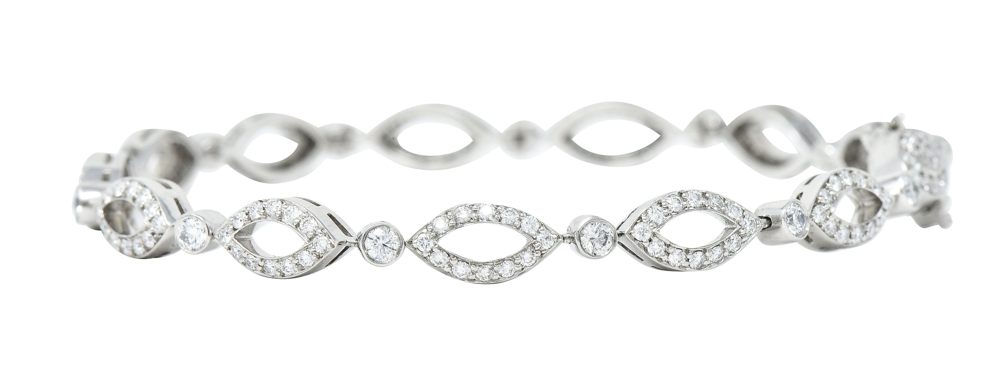 Tiffany & Co. 2.12 CTW Diamond Platinum Navette Jazz Contemporary Line Bracelet Wilson's Estate Jewelry