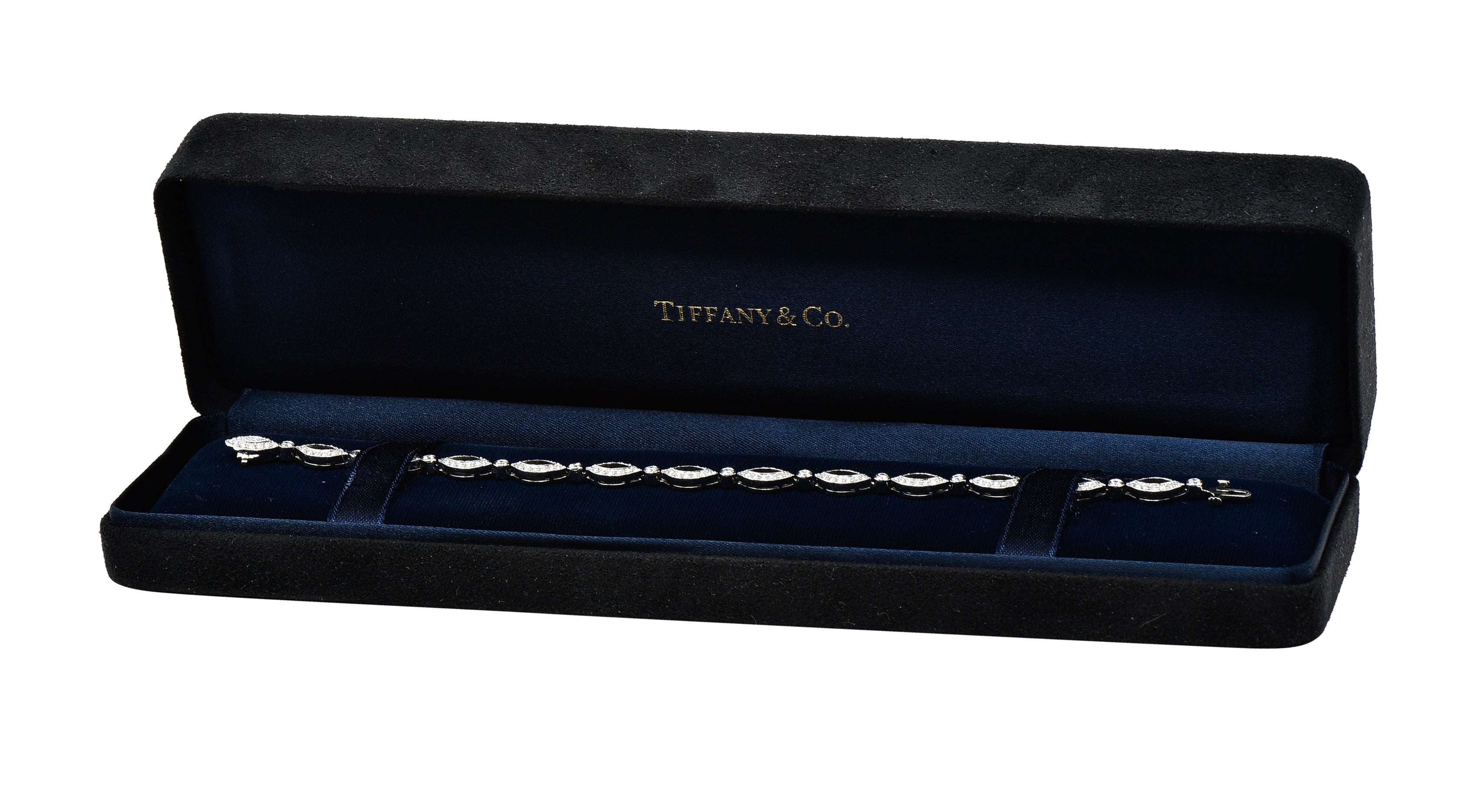 Tiffany & Co. 2.12 CTW Diamond Platinum Navette Jazz Contemporary Line Bracelet Wilson's Estate Jewelry