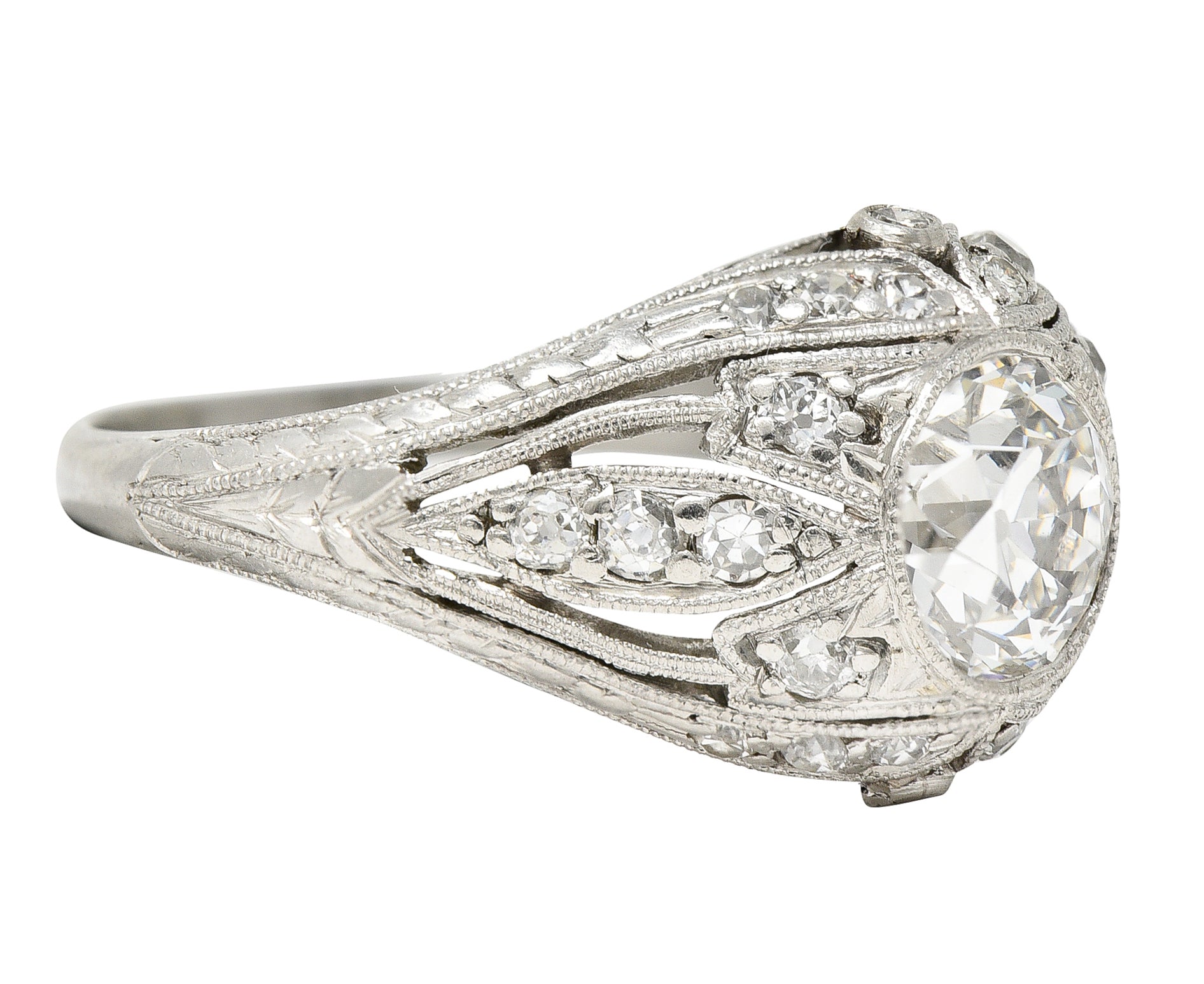 Art Deco 1.56 CTW Old European Cut Diamond Platinum Engagement Ring GIA Wilson's Estate Jewelry