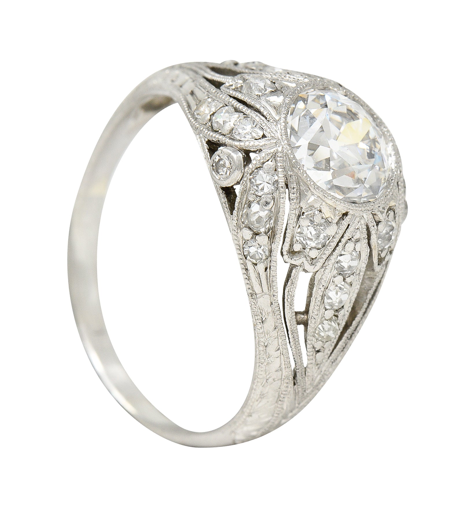 Art Deco 1.56 CTW Old European Cut Diamond Platinum Engagement Ring GIA Wilson's Estate Jewelry