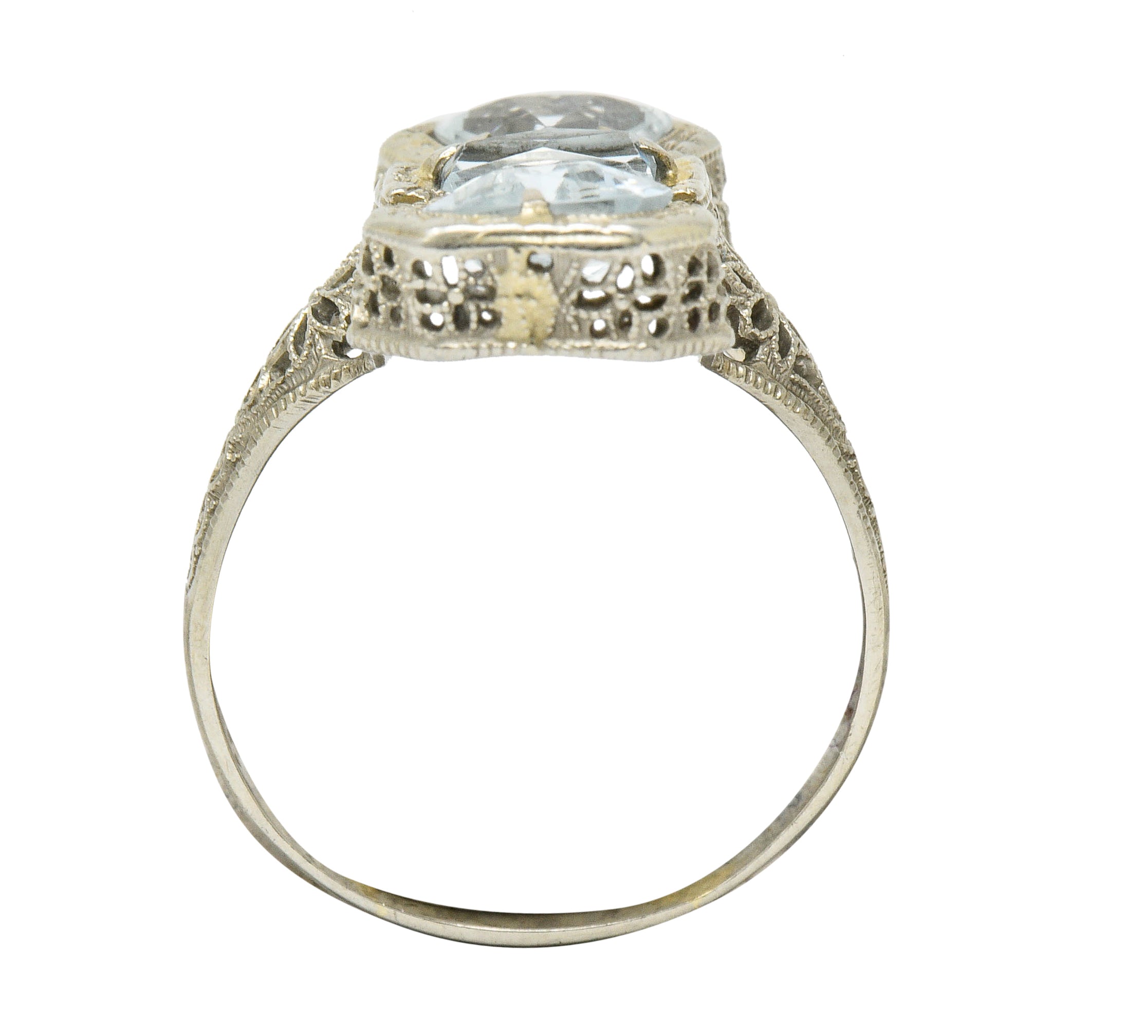 Art Deco Aquamarine 14 Karat White Gold Three Stone Dinner RingRing - Wilson's Estate Jewelry