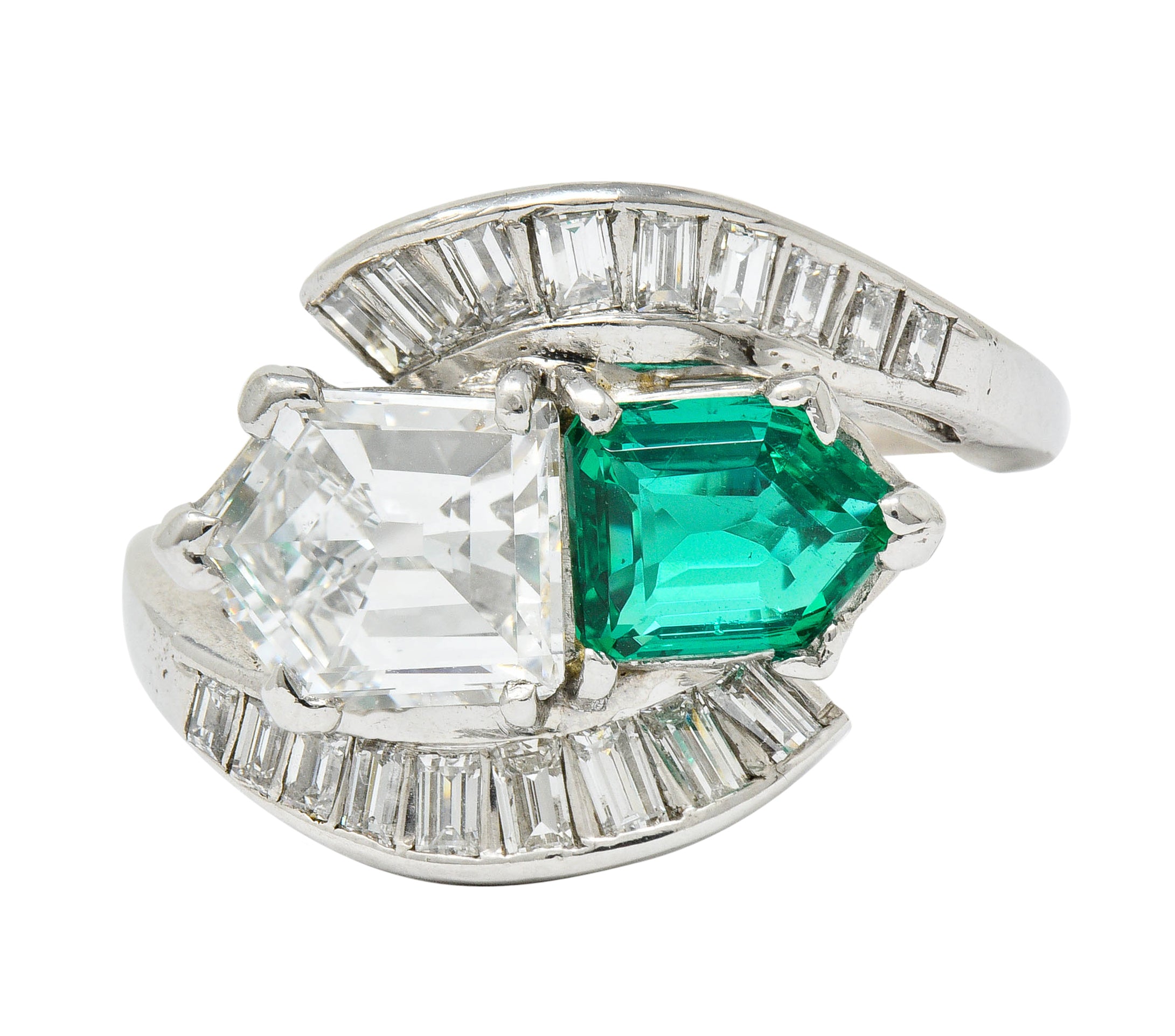 1950's Mid-Century 3.46 CTW Diamond Emerald Platinum Cocktail RingRing - Wilson's Estate Jewelry