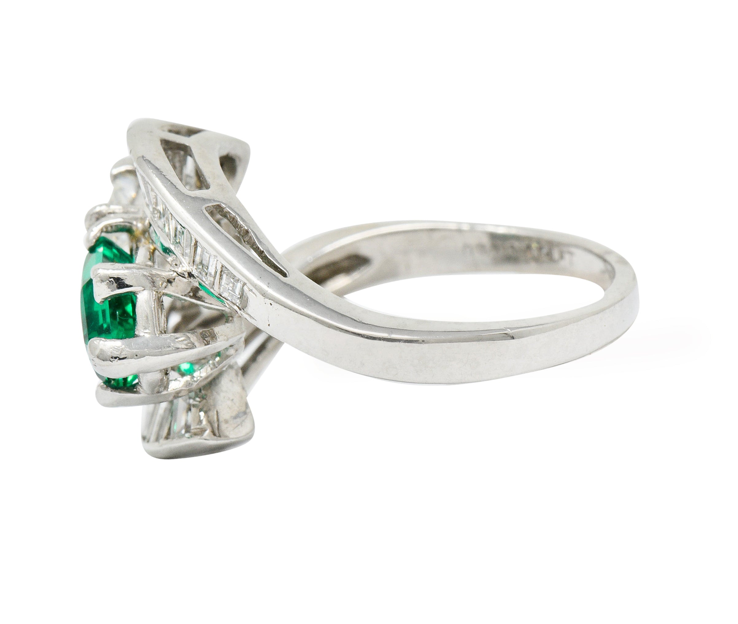 1950's Mid-Century 3.46 CTW Diamond Emerald Platinum Cocktail RingRing - Wilson's Estate Jewelry