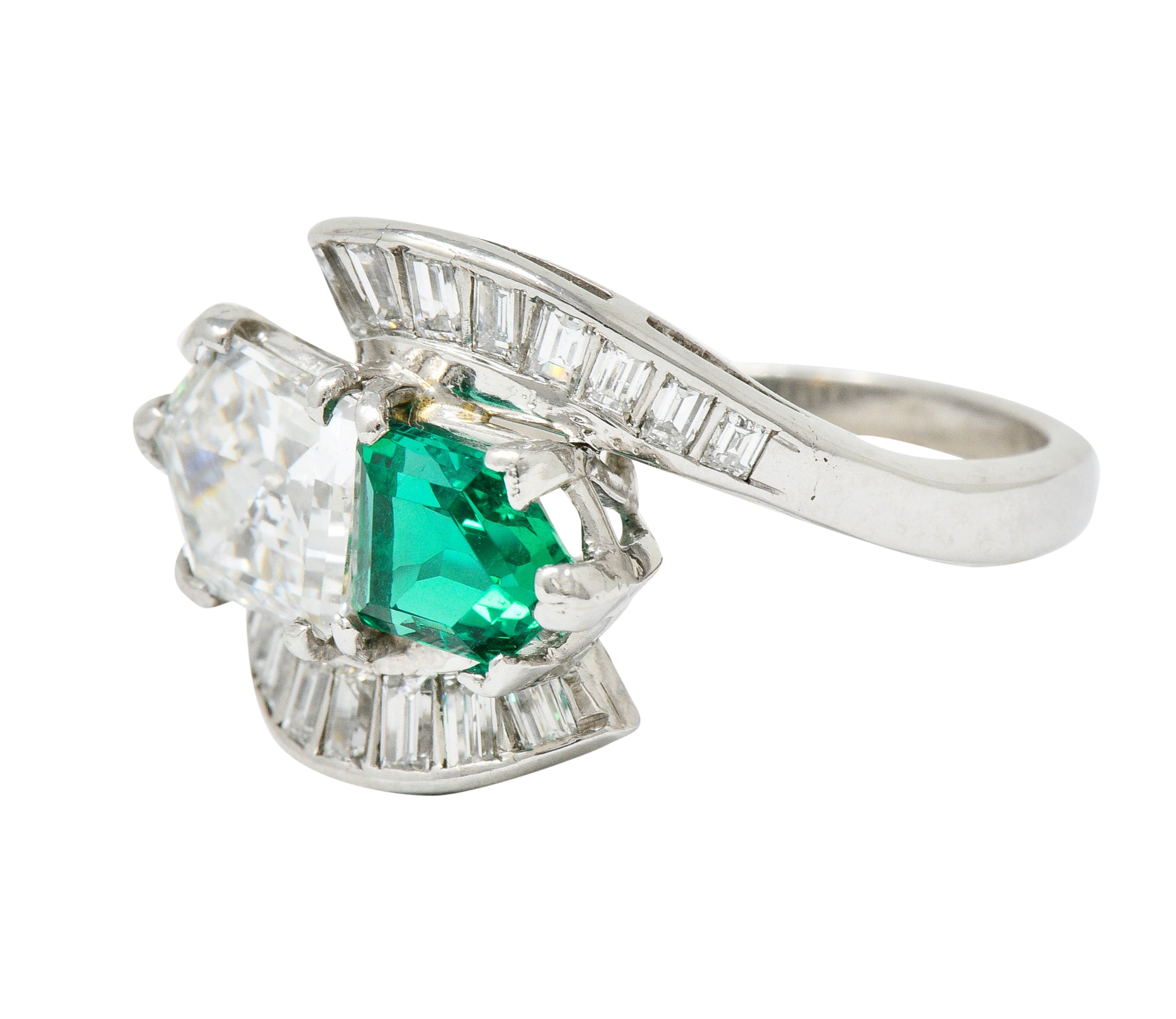 1950's Mid-Century 3.46 CTW Diamond Emerald Platinum Cocktail RingRing - Wilson's Estate Jewelry