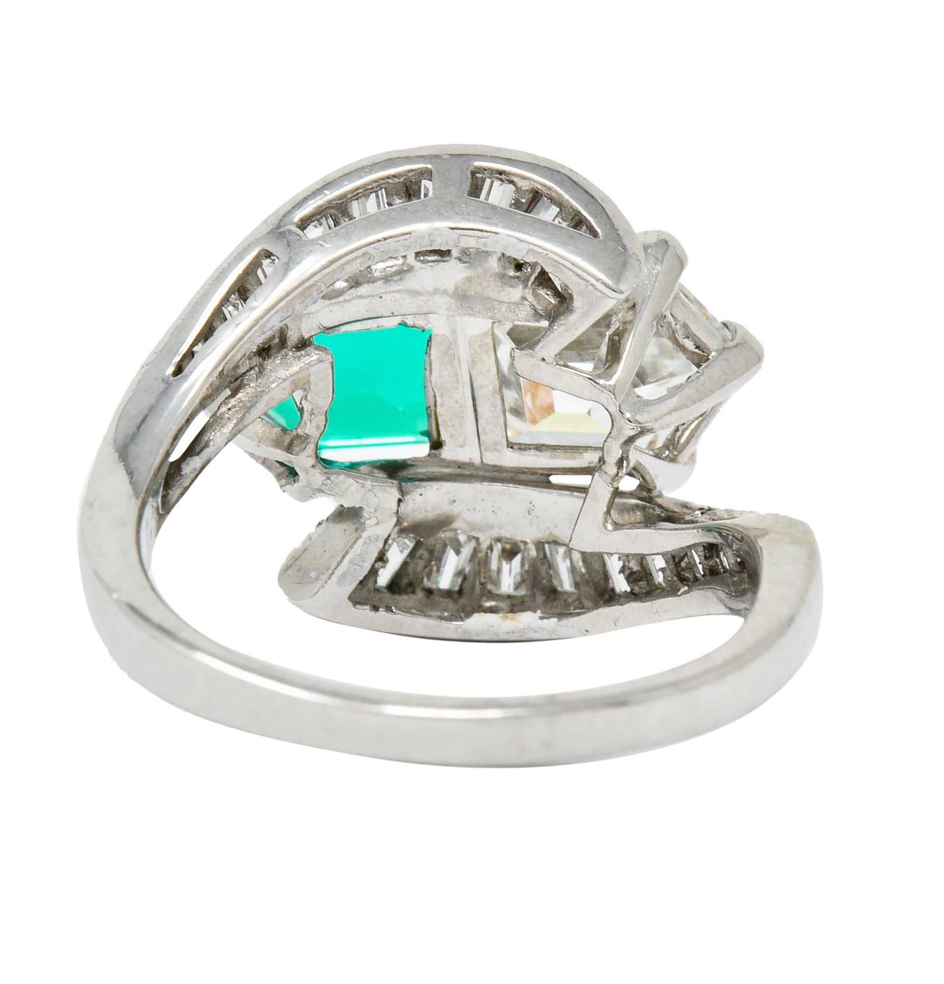 1950's Mid-Century 3.46 CTW Diamond Emerald Platinum Cocktail RingRing - Wilson's Estate Jewelry