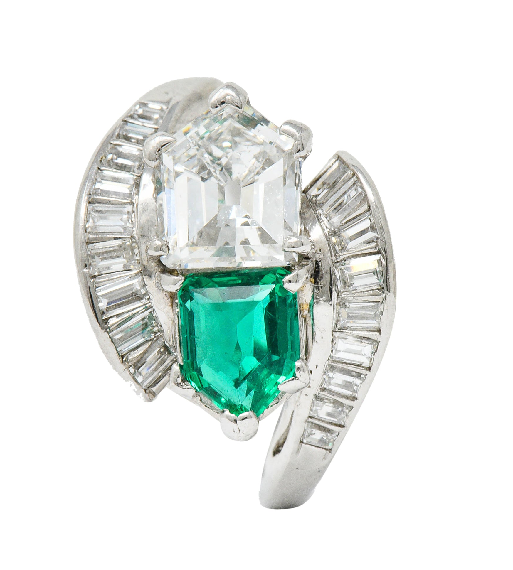 1950's Mid-Century 3.46 CTW Diamond Emerald Platinum Cocktail RingRing - Wilson's Estate Jewelry