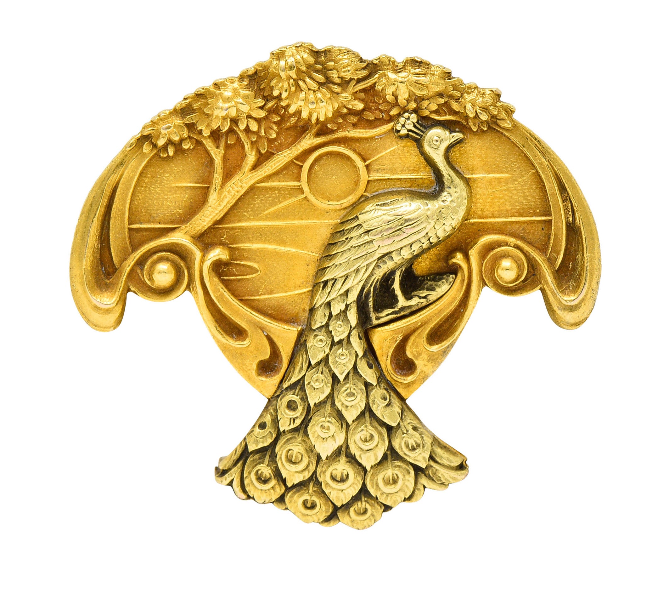 1900 Art Nouveau 14 Karat Two Tone Gold Peacock BroochBrooch - Wilson's Estate Jewelry