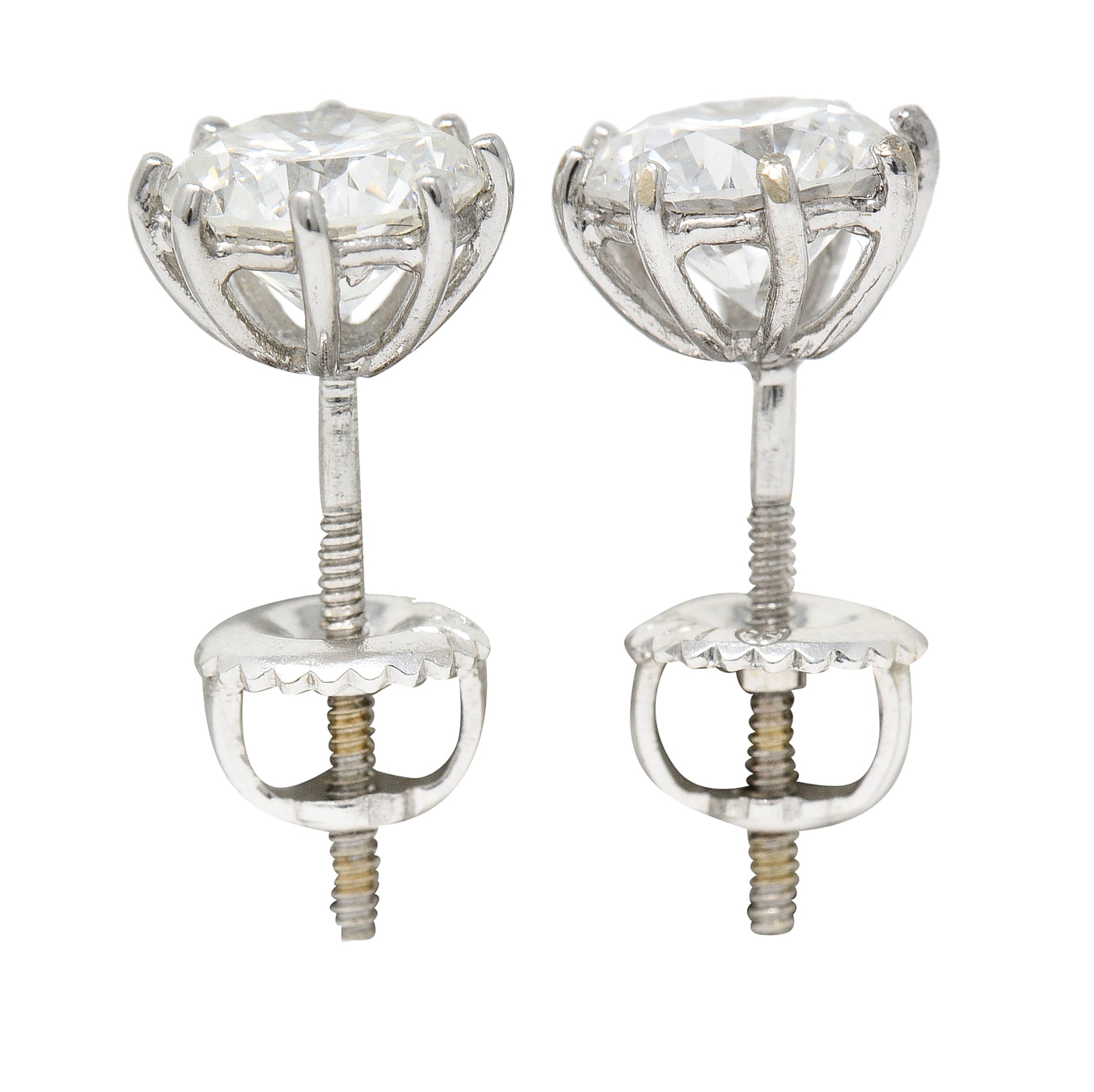 Contemporary 1.86 CTW Round Brilliant Diamond 14 Karat White Gold Screwback Stud Earrings Wilson's Estate Jewelry