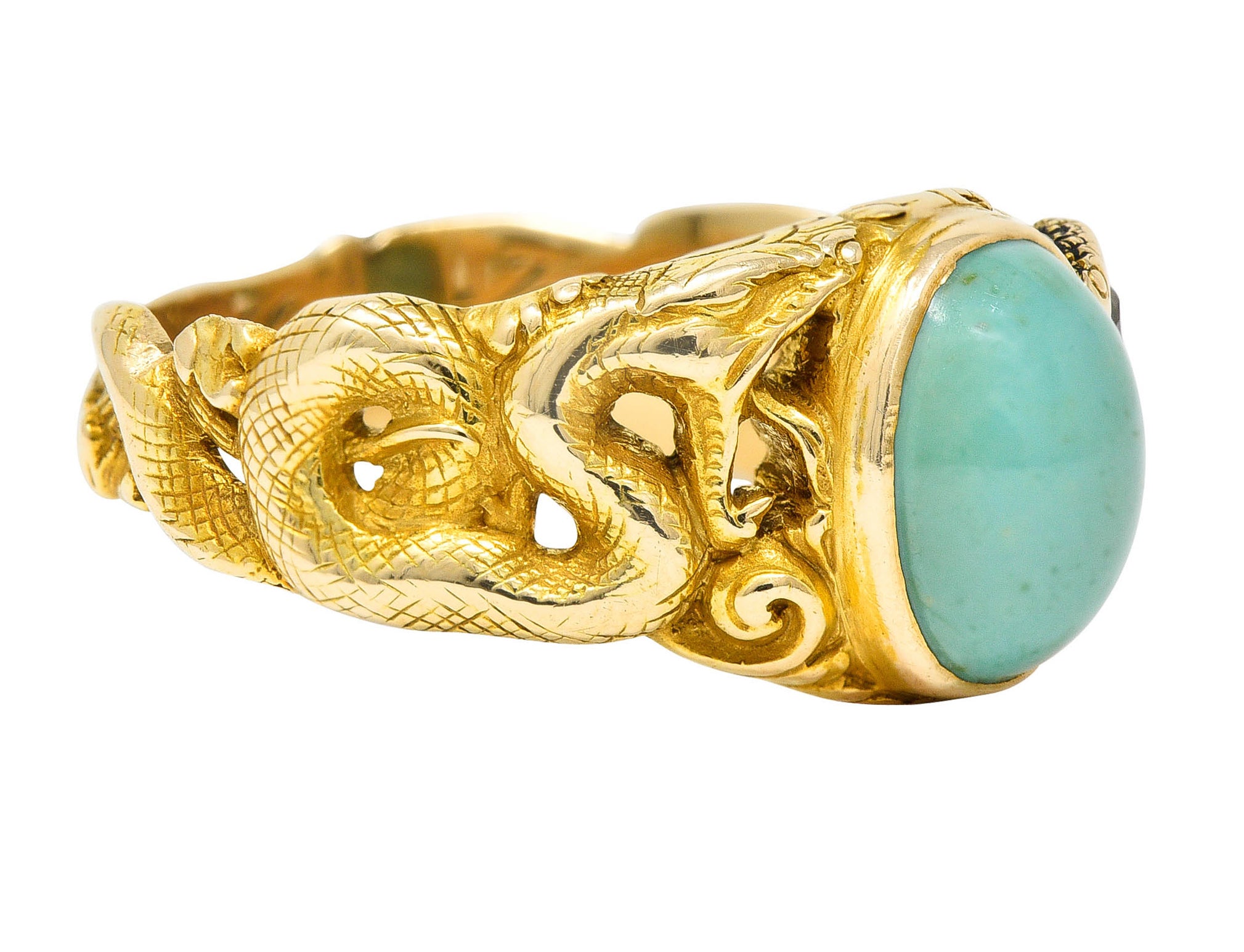 1900 Victorian Turquoise Diamond 18 Karat Gold Snake RingRing - Wilson's Estate Jewelry