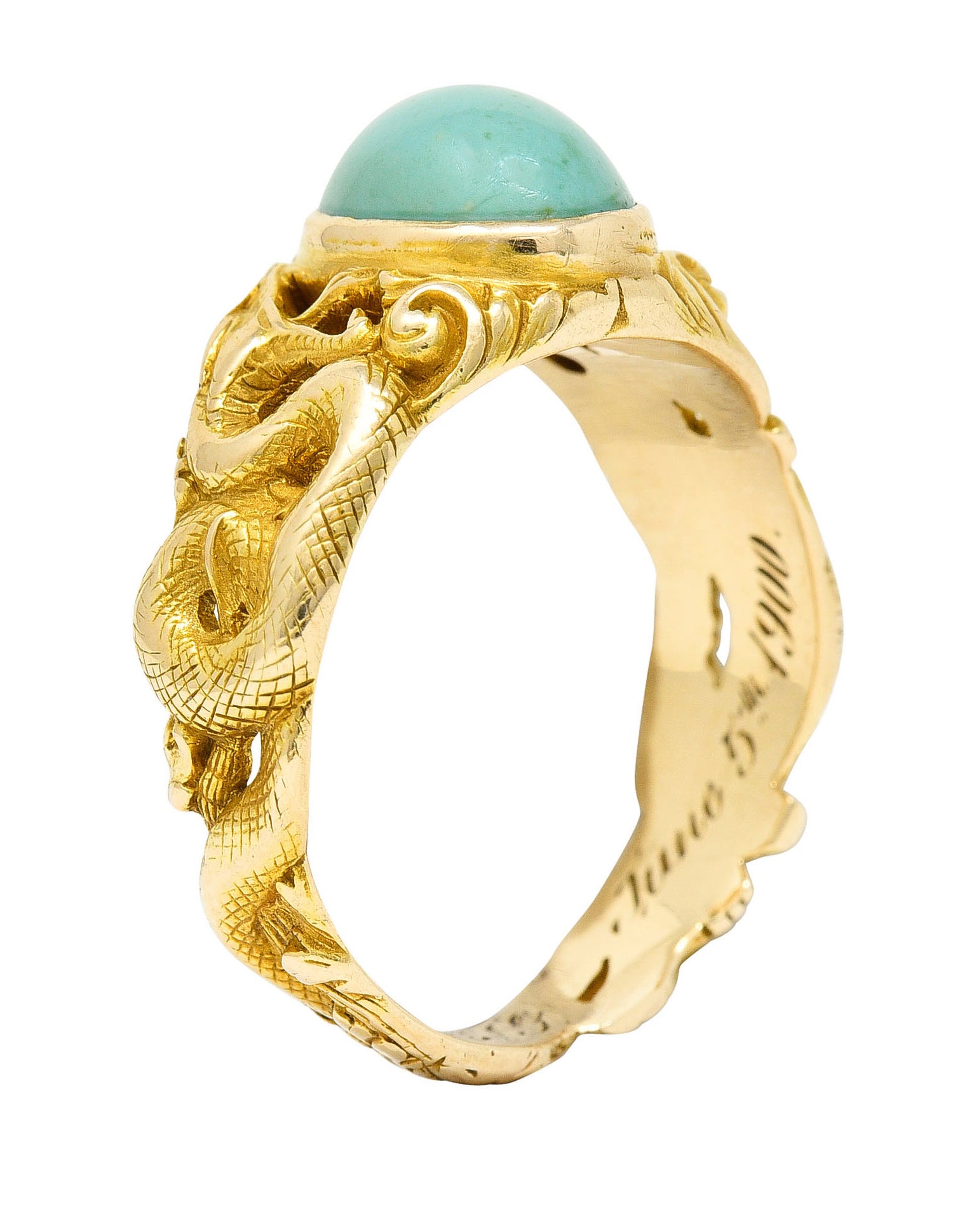 1900 Victorian Turquoise Diamond 18 Karat Gold Snake RingRing - Wilson's Estate Jewelry