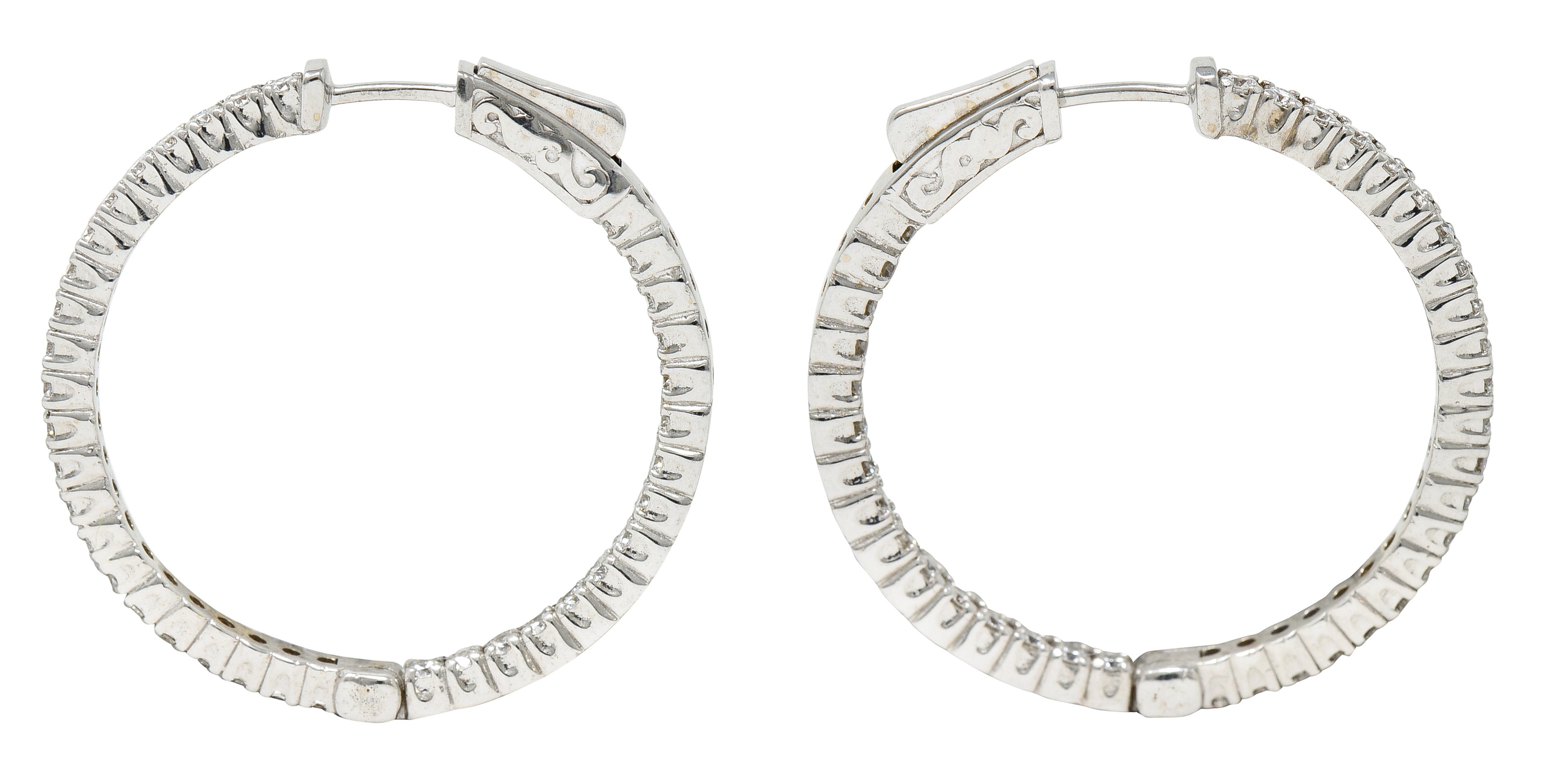 Contemporary 1.50 CTW Diamond 14 Karat White Gold 30 MM Hoop EarringsEarring - Wilson's Estate Jewelry