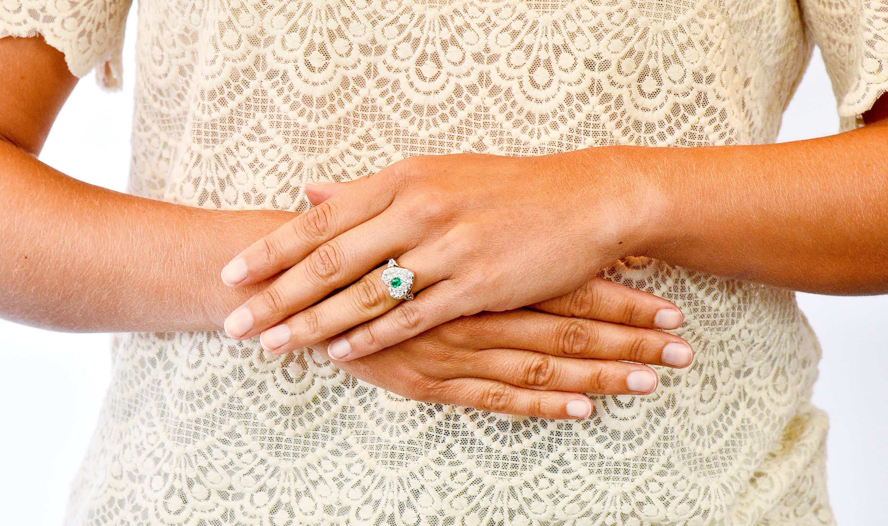 Tiffany & Co. Edwardian 1.54 CTW Emerald Diamond Platinum-Topped 18 Karat Gold Heart Cluster Ring - Wilson's Estate Jewelry