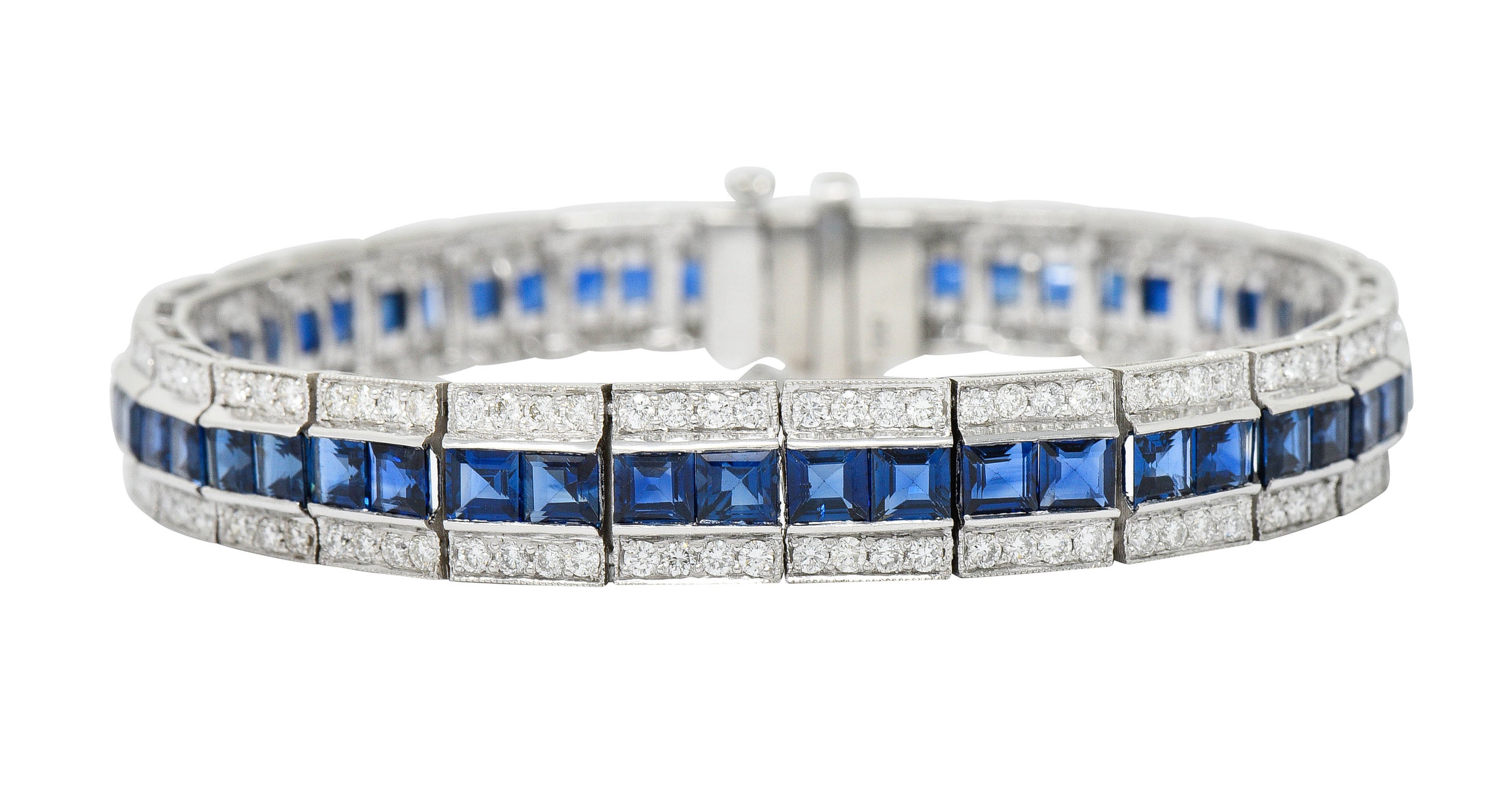 Vintage 13.55 CTW Sapphire Diamond Platinum Line Braceletbracelet - Wilson's Estate Jewelry