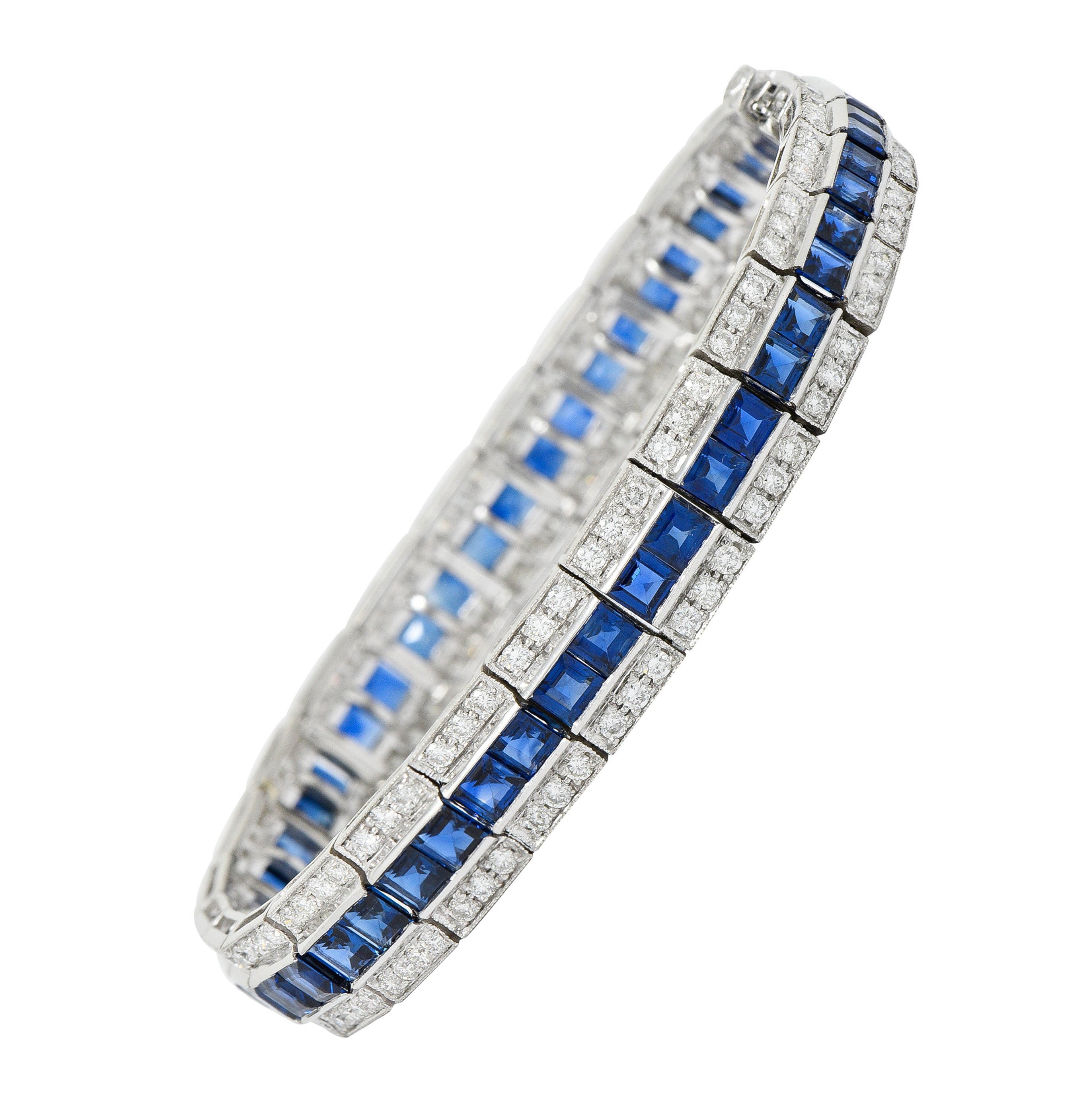 Vintage 13.55 CTW Sapphire Diamond Platinum Line Braceletbracelet - Wilson's Estate Jewelry