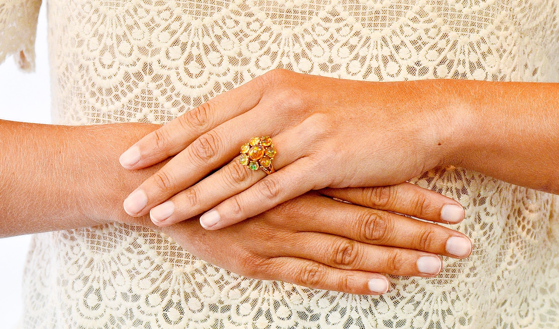 Victorian Mexican Fire Opal 14 Karat Gold Cluster Ring - Wilson's Estate Jewelry