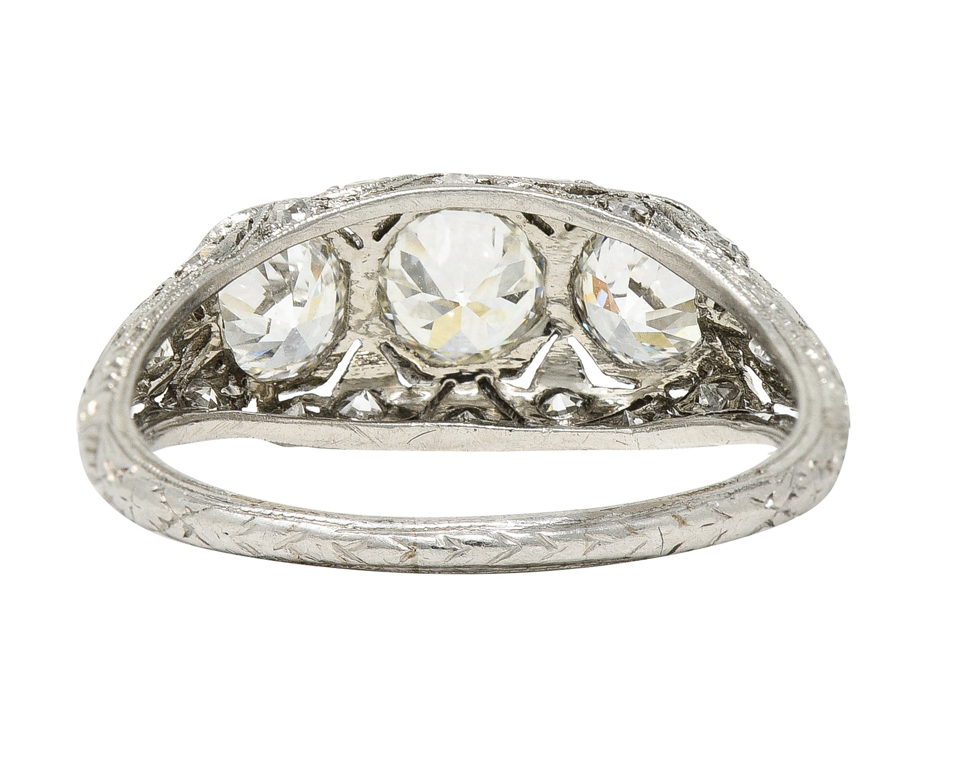 Art Deco 2.34 CTW Diamond Platinum Three Stone Tulip Vintage Ring