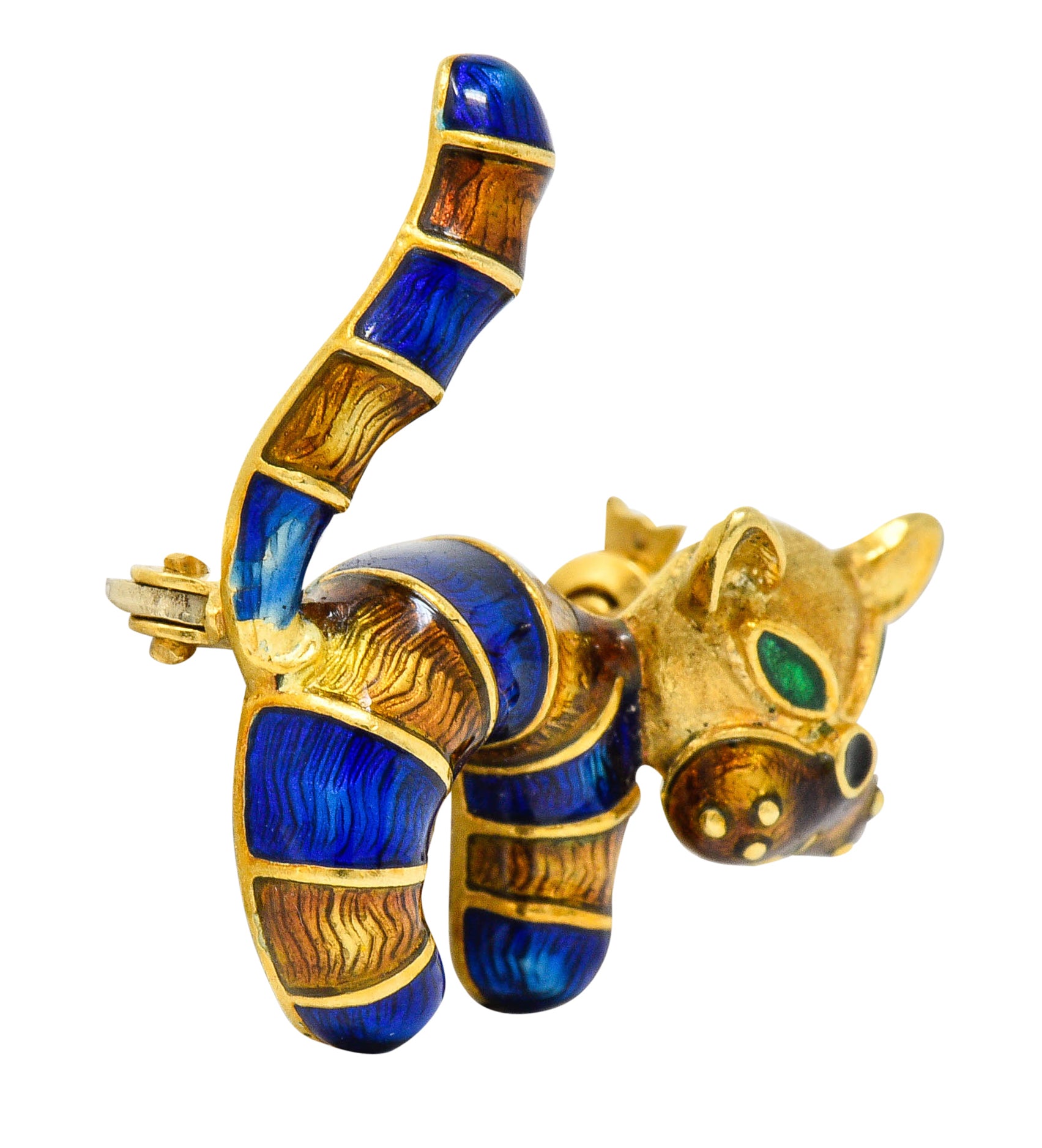 UnoAErre Enamel 18 Karat Gold Striped Cat BroochBrooch - Wilson's Estate Jewelry