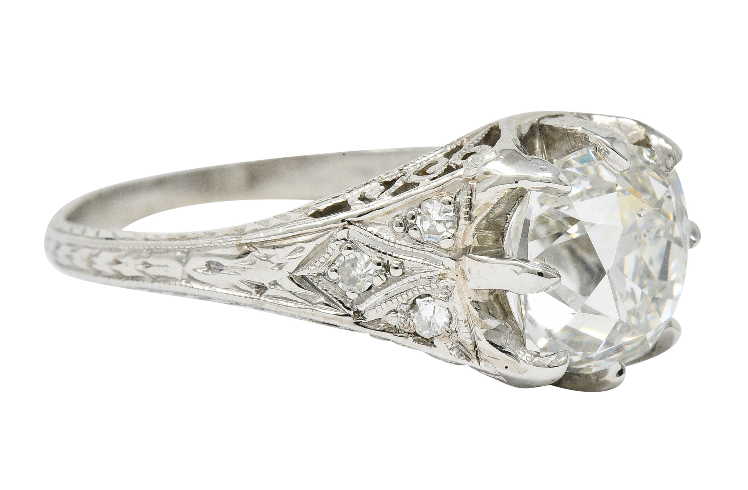 Art Deco 3.16 CTW Diamond Platinum Engagement Ring GIARing - Wilson's Estate Jewelry