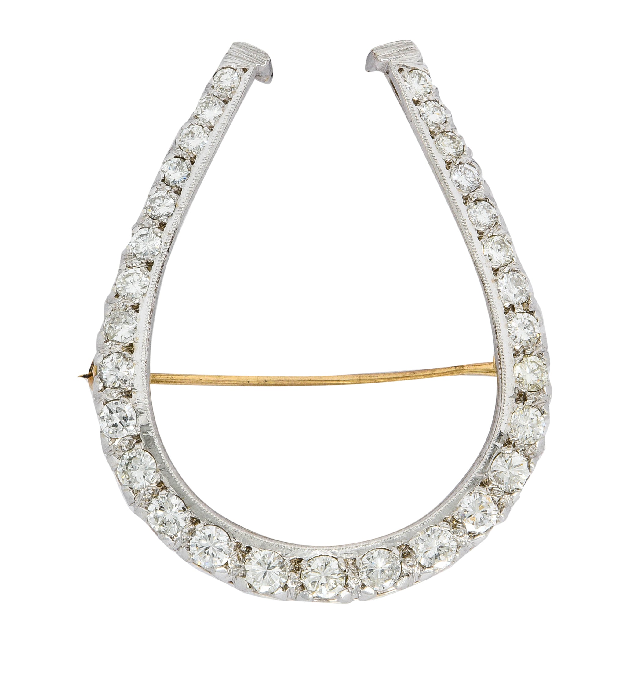 Edwardian Diamond Platinum-Topped 14 Karat Gold Horseshoe BroochBrooch - Wilson's Estate Jewelry